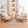 Karl home Accent Chairs Set of 2, Mid-Century Modern Chair with Pillow Upholstered Lounge Arm Chair with Solid Wood Frame & Soft Cushion for Living Room, Bedroom, Balcony, Beige
