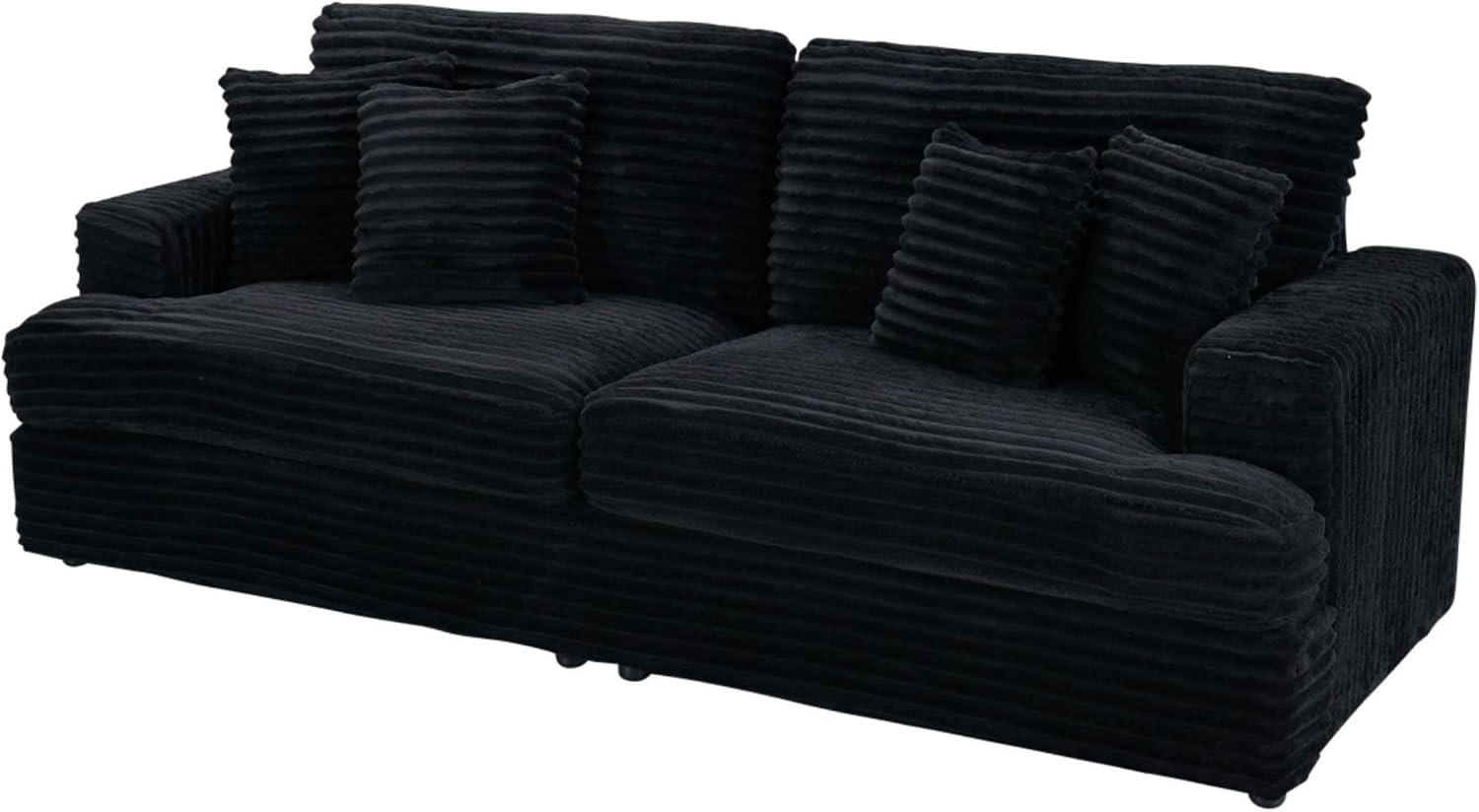 KEIKI 88.58 inch Sofa, Corduroy 3 Seater Couch Sofa with 4 Pillows, Corduroy Sleeper Couch for Living Room, Apartment, Salon, Home Theater, Black
