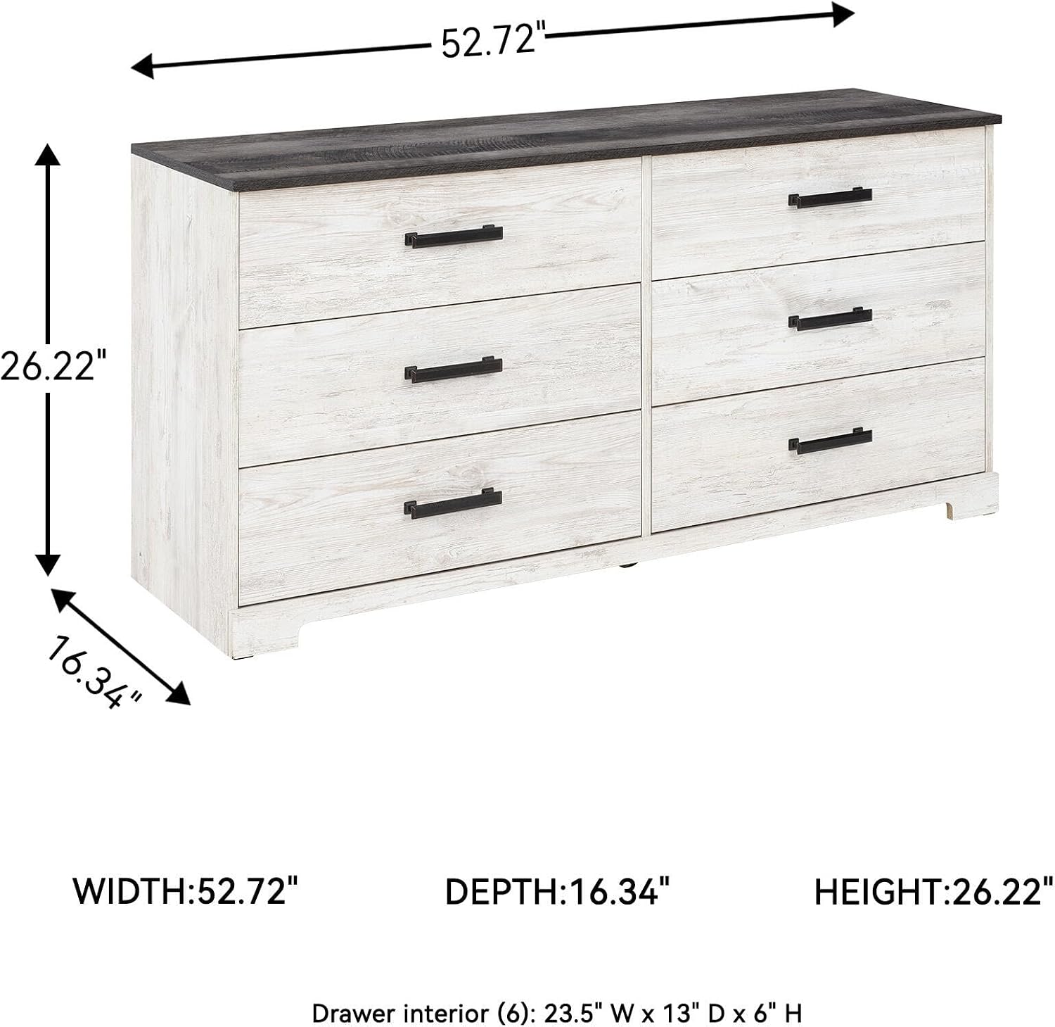 Signature Design by Ashley Shawburn Modern Farmhouse 6 Drawer Dresser, Two Tone White & Dark Gray