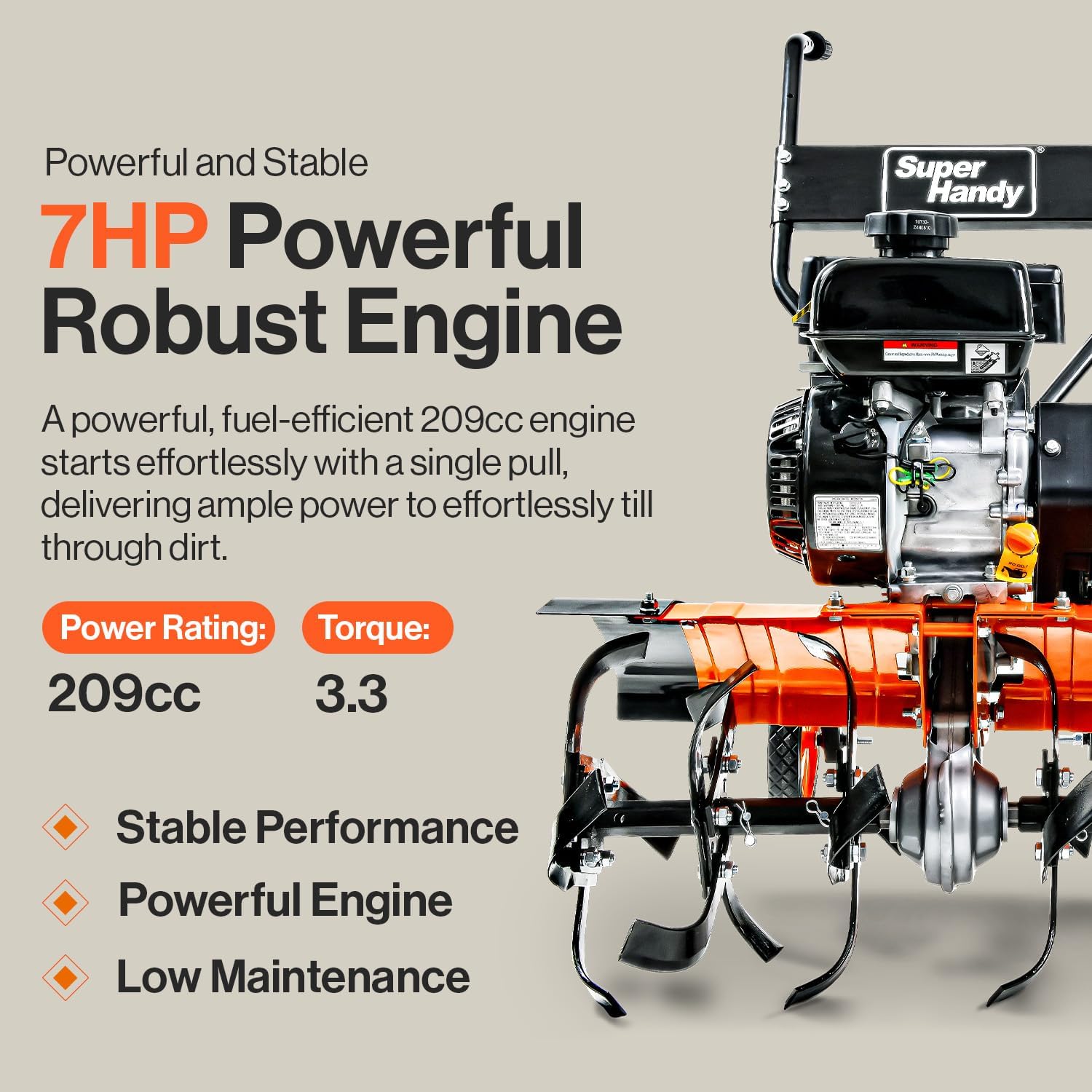 SuperHandy Tiller Cultivator – 7HP 209cc Engine, Adjustable Tilling Width & Depth, Heavy-Duty Steel Tines for Garden Soil Prep, Landscaping & Weed Removal (Front Tine Tiller)
