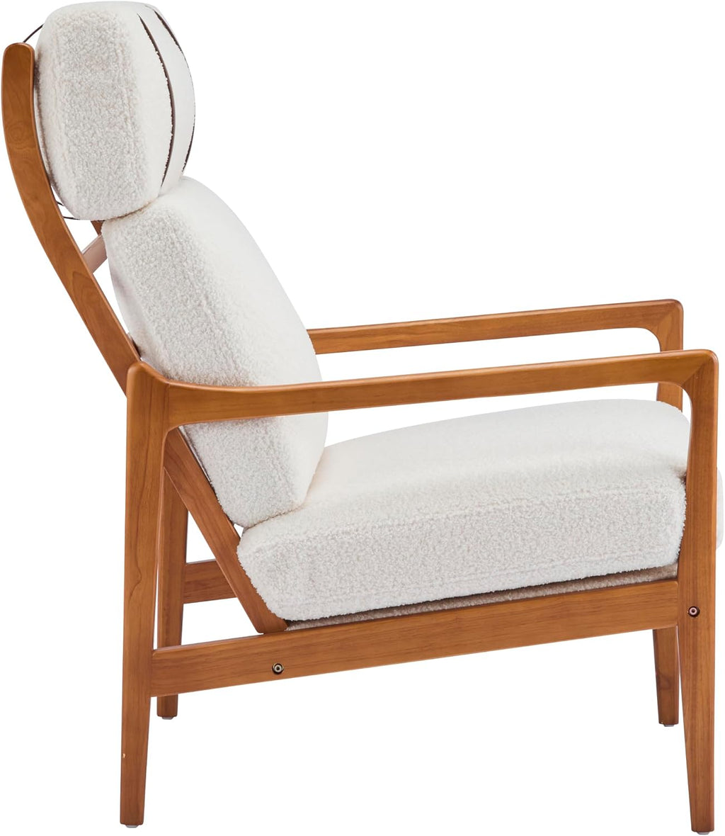 Christopher Knight Home Nadine Wooden Club Chair, Upholstered Accent Chair, Cushions Support Armchair, Comfy Lounge, Single Reading Sofa, Solid Wood Frame Armchair for Living Room Home, Ivory+Teak