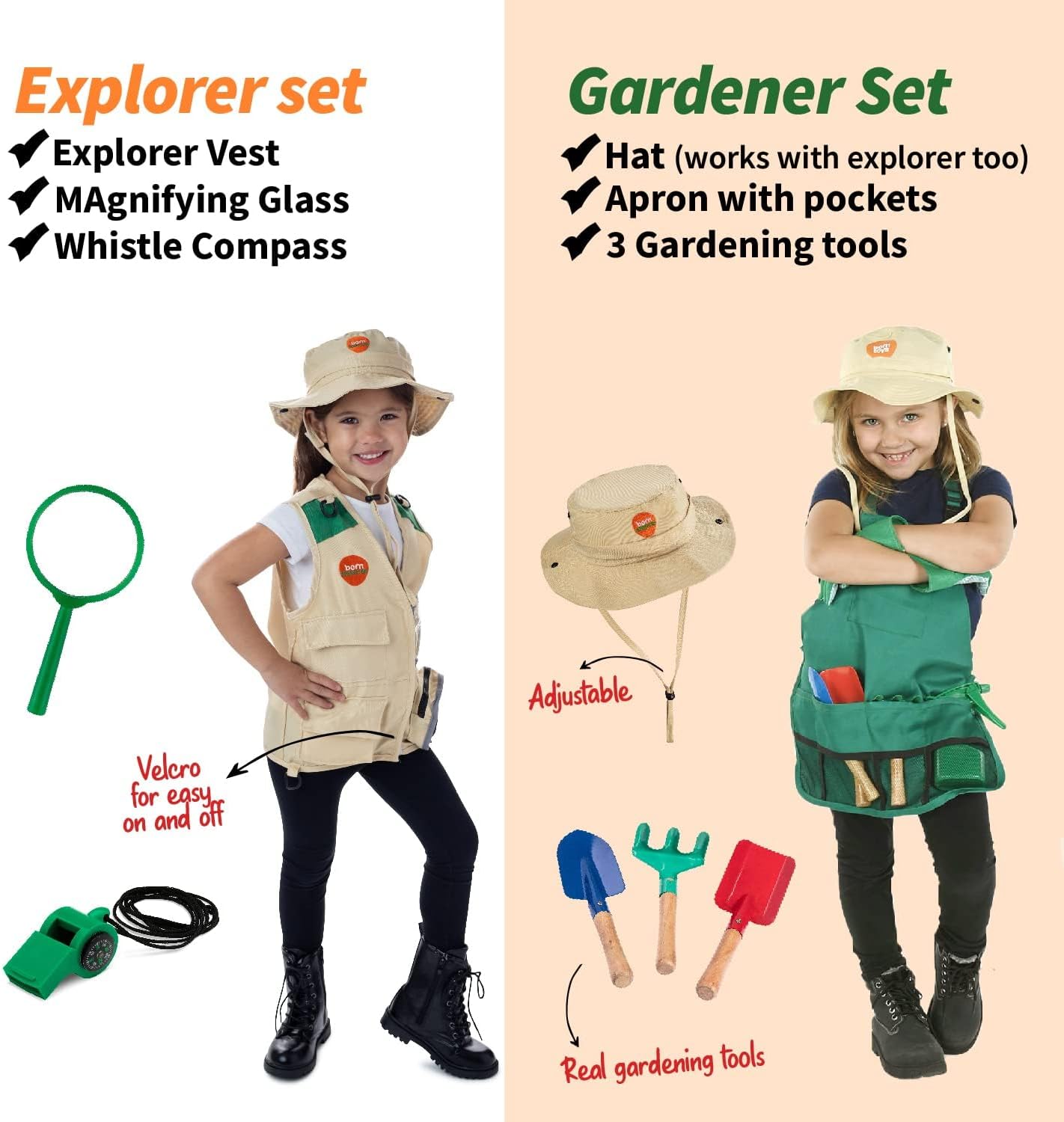 Born Toys Dress Up & Pretend Play Kids Costumes Set Ages 3-7, Washable Kids Dress Up Clothes for Little Girls & Boys