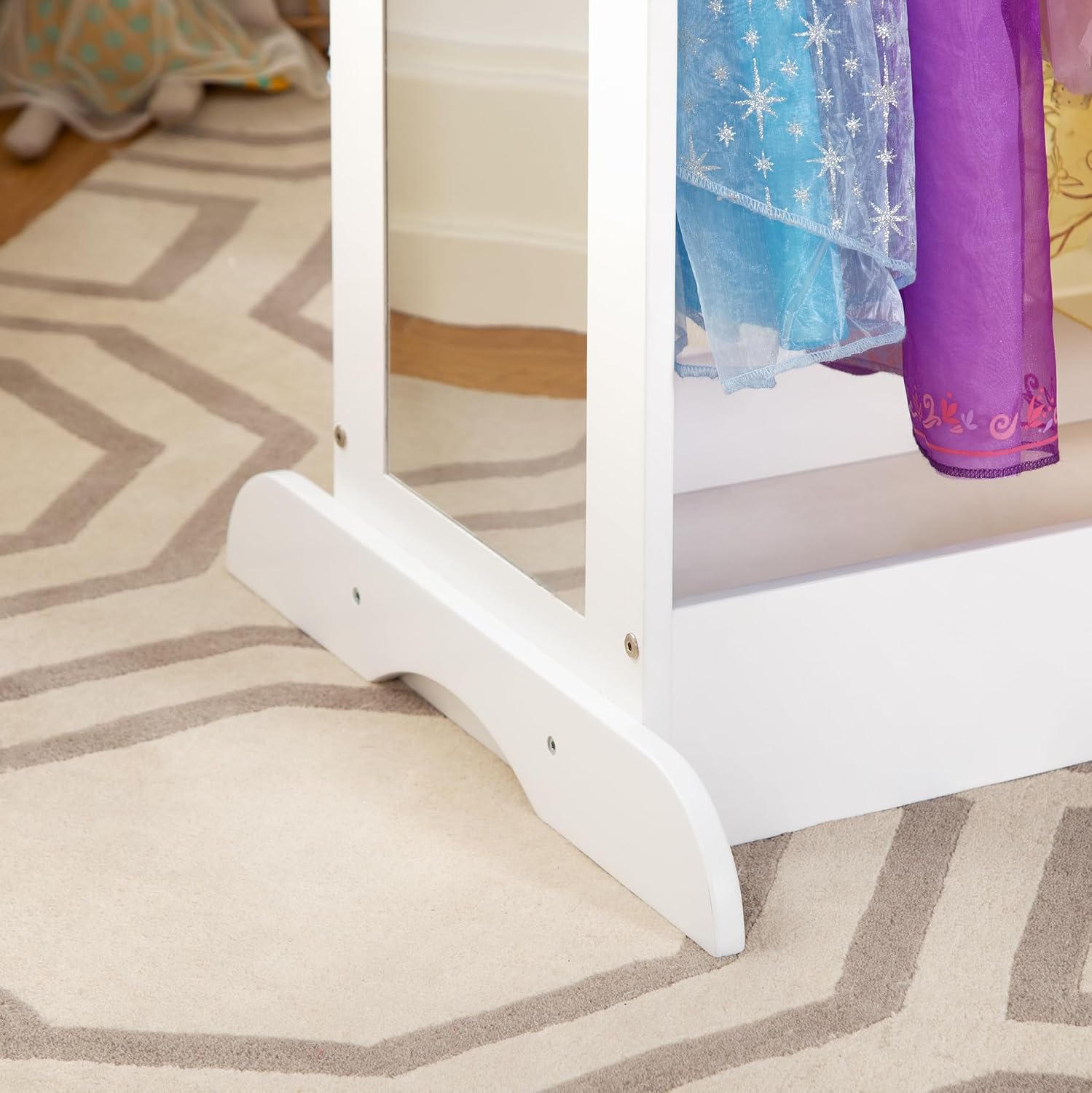 Guidecraft See and Store Dress-up Center – White: Pretend Play Costume Storage Wardrobe for Kids with Mirror & Shelves, Armoire with Bottom Tray, Toddlers Room Furniture