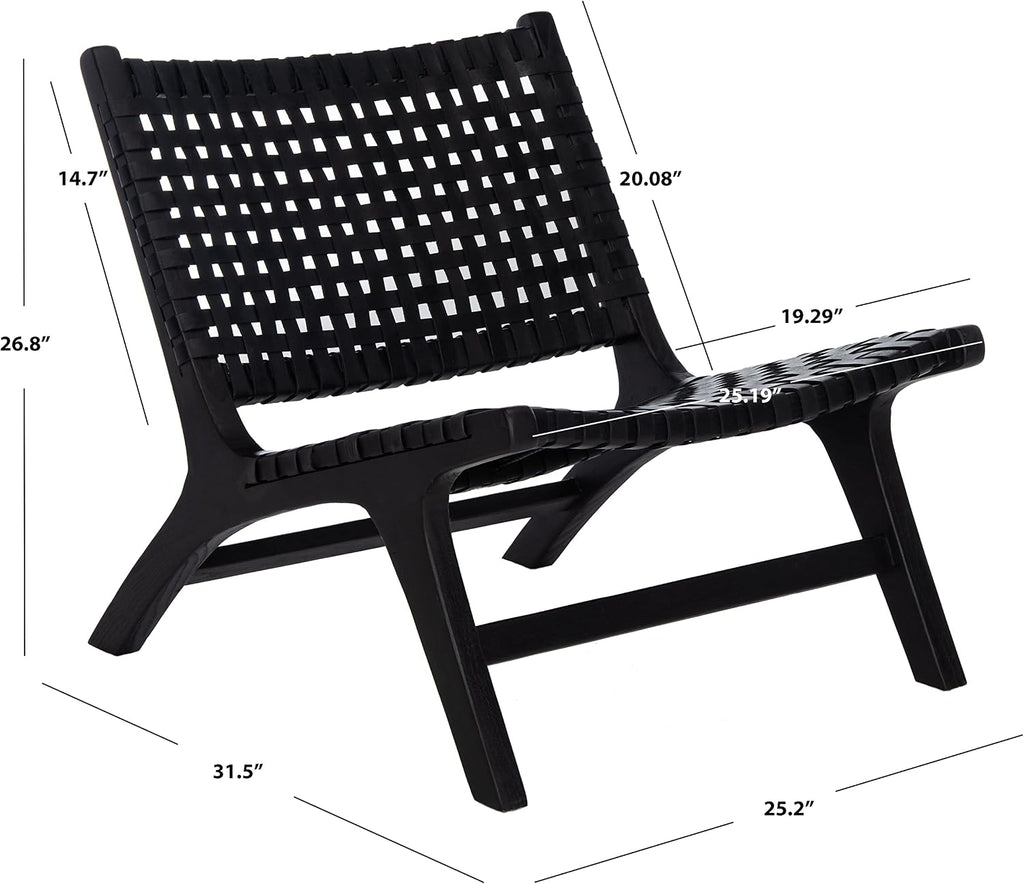 Safavieh Home Luna Black and Black Leather Woven Accent Chair