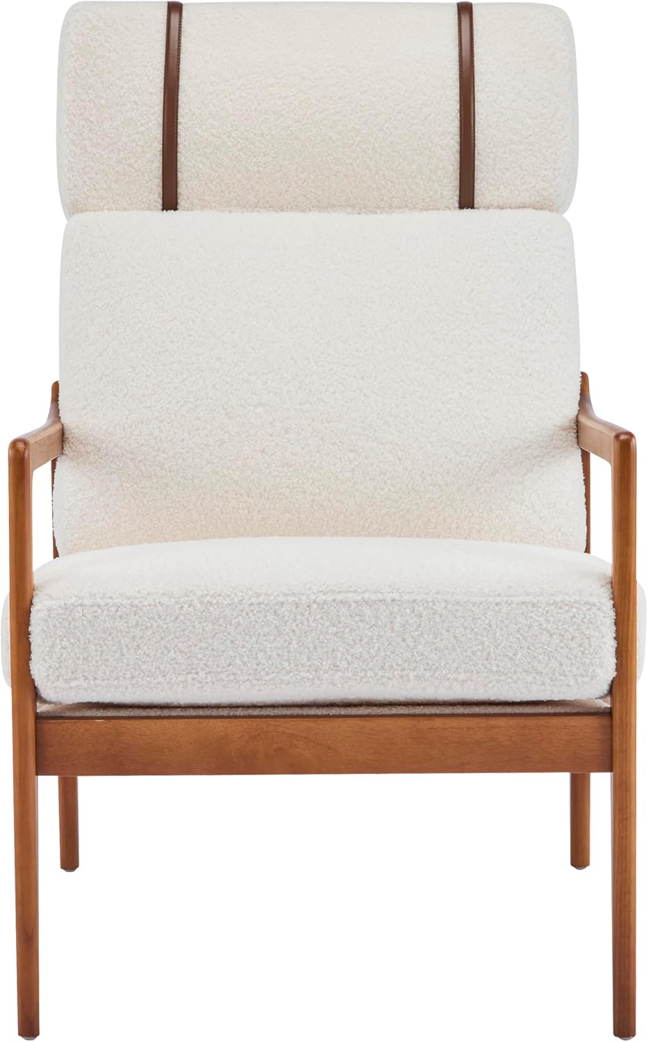 Christopher Knight Home Nadine Wooden Club Chair, Upholstered Accent Chair, Cushions Support Armchair, Comfy Lounge, Single Reading Sofa, Solid Wood Frame Armchair for Living Room Home, Ivory+Teak
