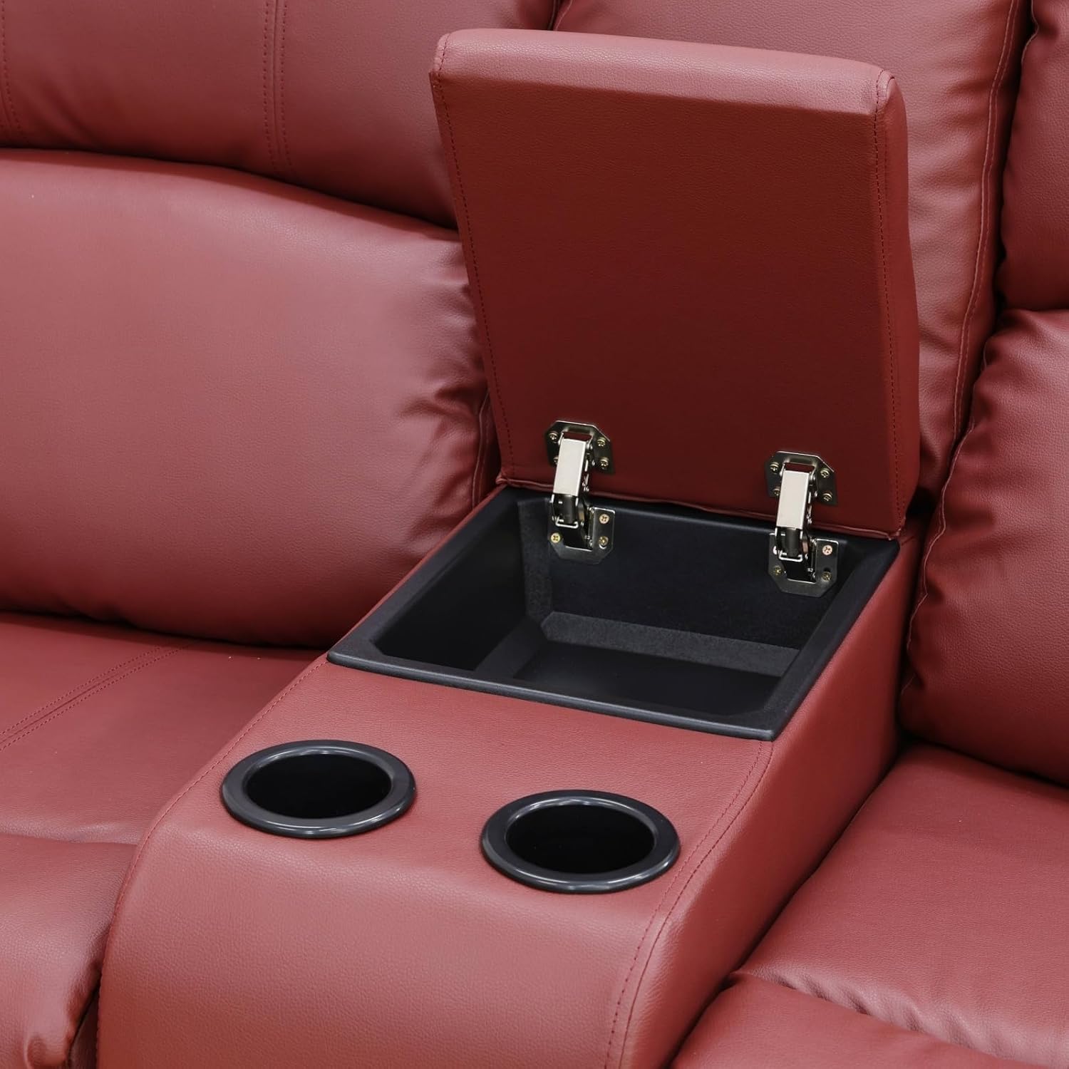 2-Piece Manual Leather Recliner Sofa Set, Adjustable Backrest Reclining Loveseat Sofa & 3 Seater Couch Furniture Set for Living Room, Home Theater, Red
