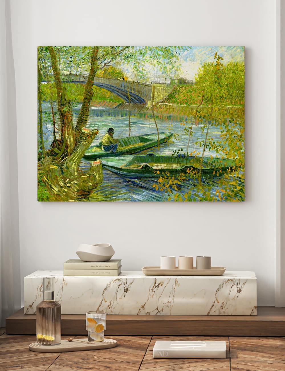 DECORARTS - Vincent Van Gogh Fishing in the Spring, Pont de Clichy Wall Art, Large Giclee Canvas Print Gallery Wrapped Van Gogh Art 40x30, Made in USA