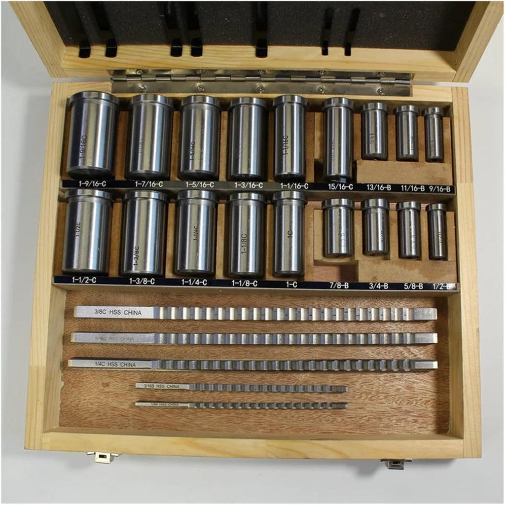 Push Type Keyway broaches 30pcs Keyway Broach Set Inch Sized 5pcs Broaches 1/2''-1-1/2'' 18pcs Bushings and 7pcs Shims HSS Keyway Tool