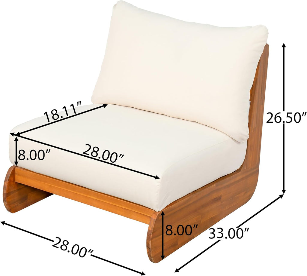 Christopher Knight Home Poppy Outdoor Club Chair with Water Resistant, Acacia Wood Lounge Chair Outdoor, Patio Low Profile Accent Chair, Comfy Reading Chair for Garden Backyard, Teak + Beige