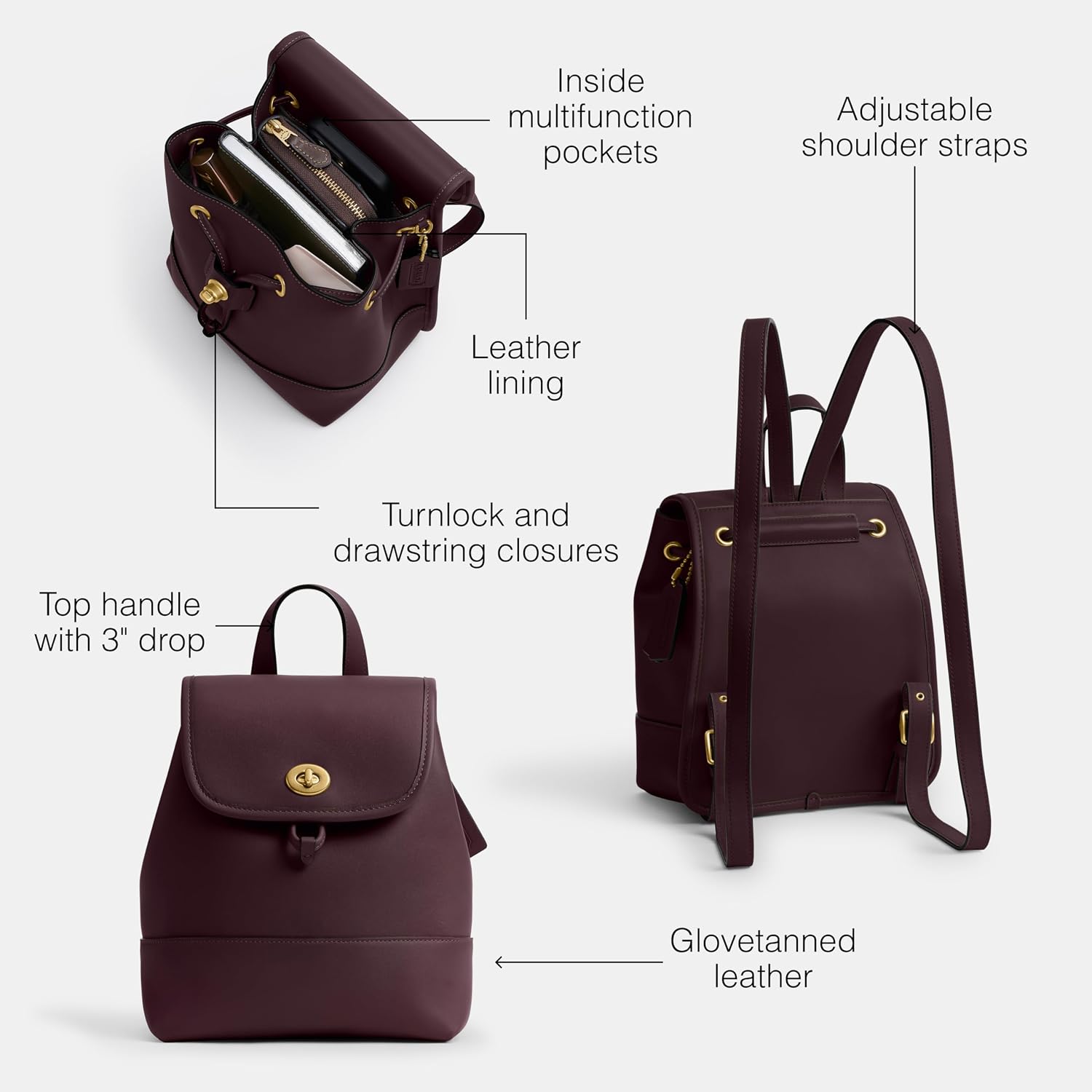 Coach Women's Turnlock Backpack Black Currant One Size
