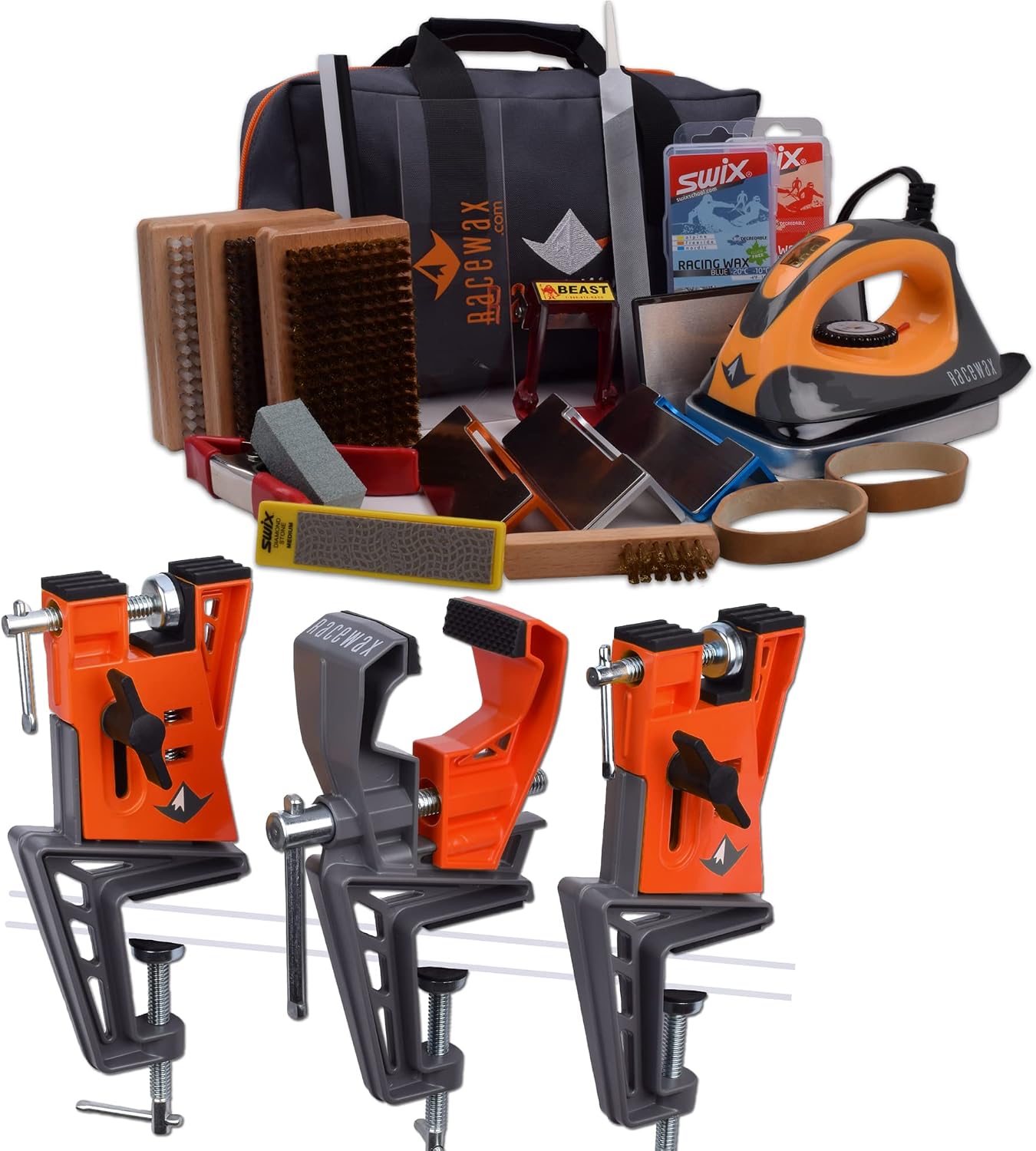 RaceWax Pro Tune Ski Wax Tuning Kit Plus All Metal World Cup Ski Vise - (ZS-7972)