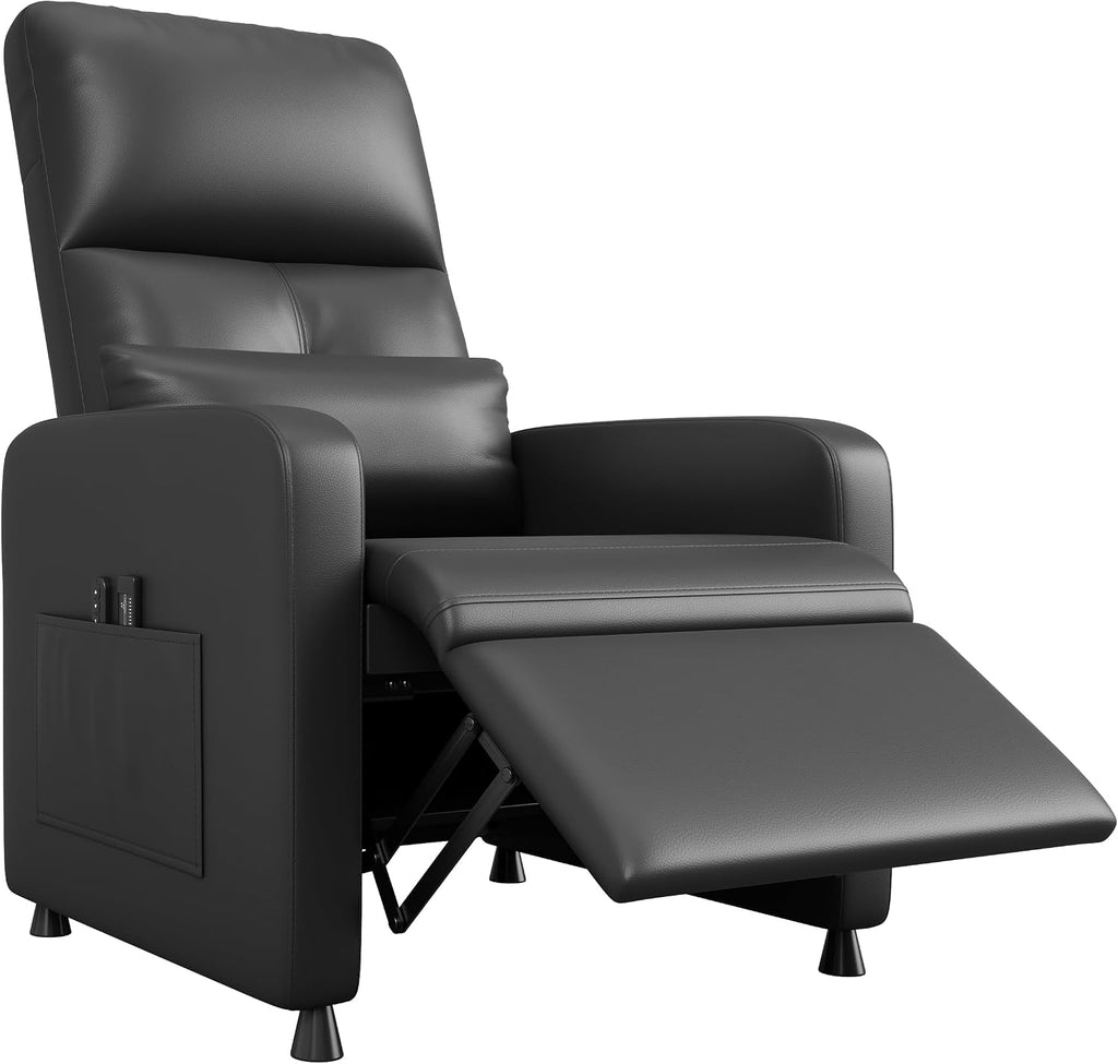 Ergonomic Power Recliner Chair, Electric Recliner, Tall Back, Overstuffed PU, Side Pockets,Recliner for Living Room, Home Theater & Game Rooms