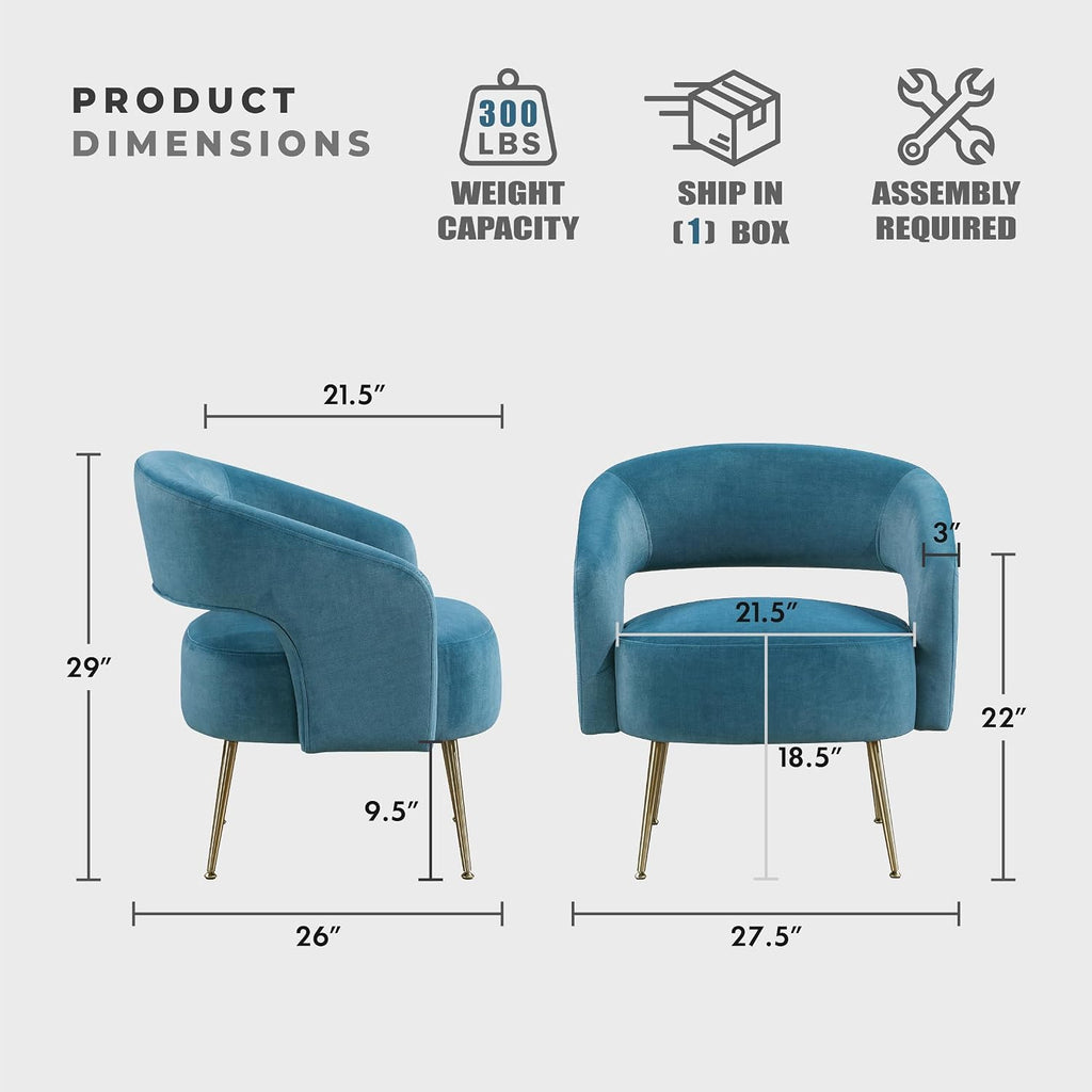 Lexicon Mid-Century Modern Velvet Accent Chair with Open Back, Gold Metal Legs, Upholstered Curved Barrel Armchair for Living Room/Bedroom/Office, Easy Assembly, Dark Teal