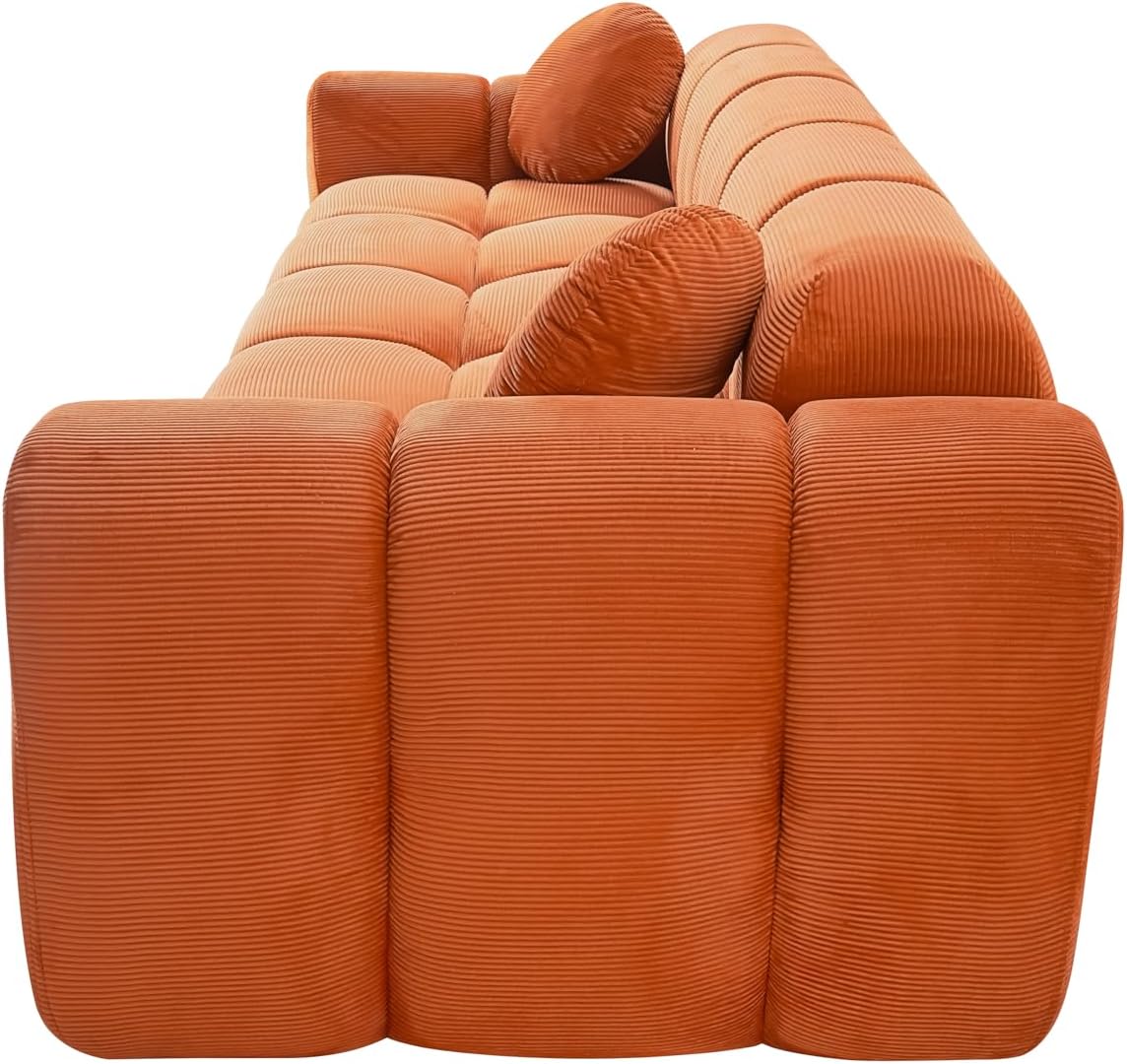 98.4-Inch Oversized Boneless Cloud Couches Deep Seat Foam Sofa Couch with 2 Round Toss Pillows, Luxury Corduroy Upholstered 3 Seat Tufted Loveseat, Cloud Sofa in a Box