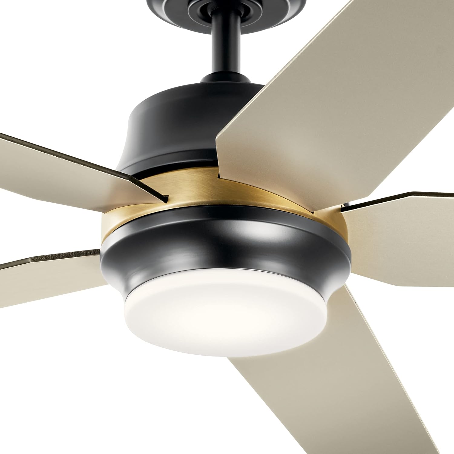 Kichler Maeve 52 in LED Ceiling Fan with Light, Modern Indoor Fan with Satin Etched Cased Opal Glass in Satin Black, Natural Brass Accent Ring, Wall Control, for Bedroom Living Room, 300059SBK