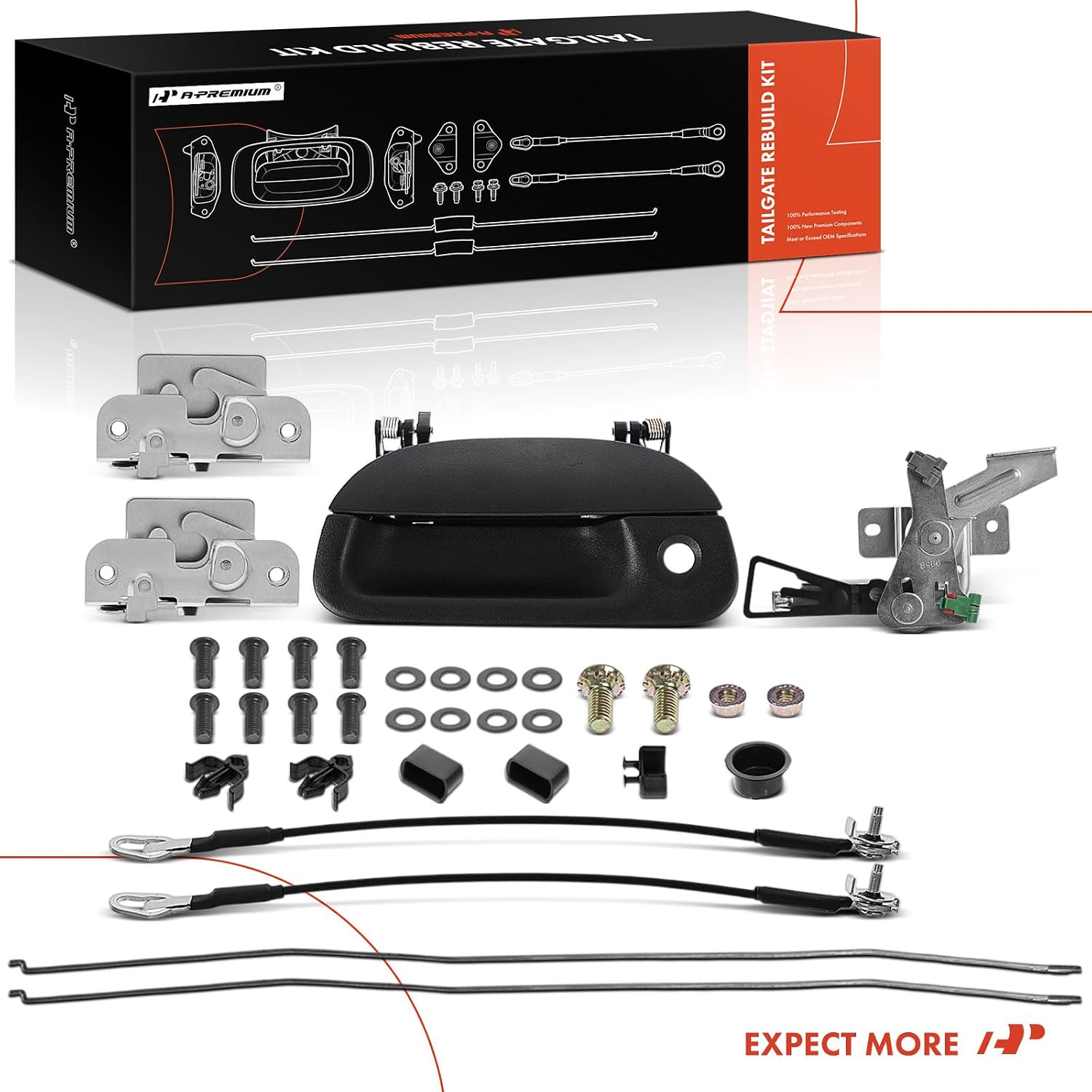 A-Premium Tailgate Rebuild Kit Compatible with Ford F-150 1997-2003, F-250 Super duty F-350 Super duty 1999-2007, Rear Tailgate Parts Metal Handle Bezel Latch Rod Cable Hinge Bolts (Pack of 34)