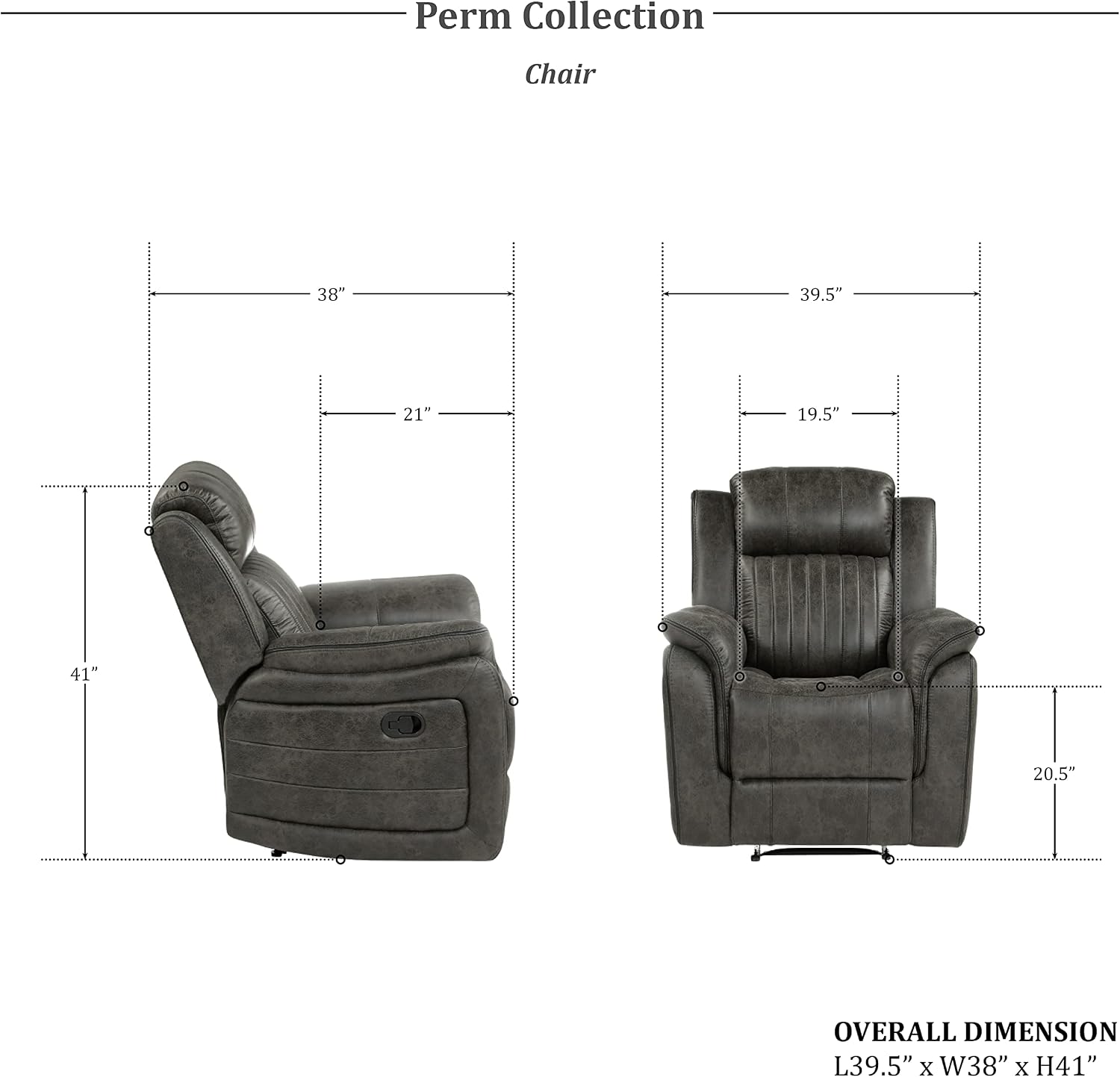 Lexicon Recliner Living Room Set, Home Theater Seating, Manual Polished Microfiber Upholstery Sofas, RV Couch Including Double Recliner Sofa, Loveseat and Chair, 3-Piece Set, Brownish Gray