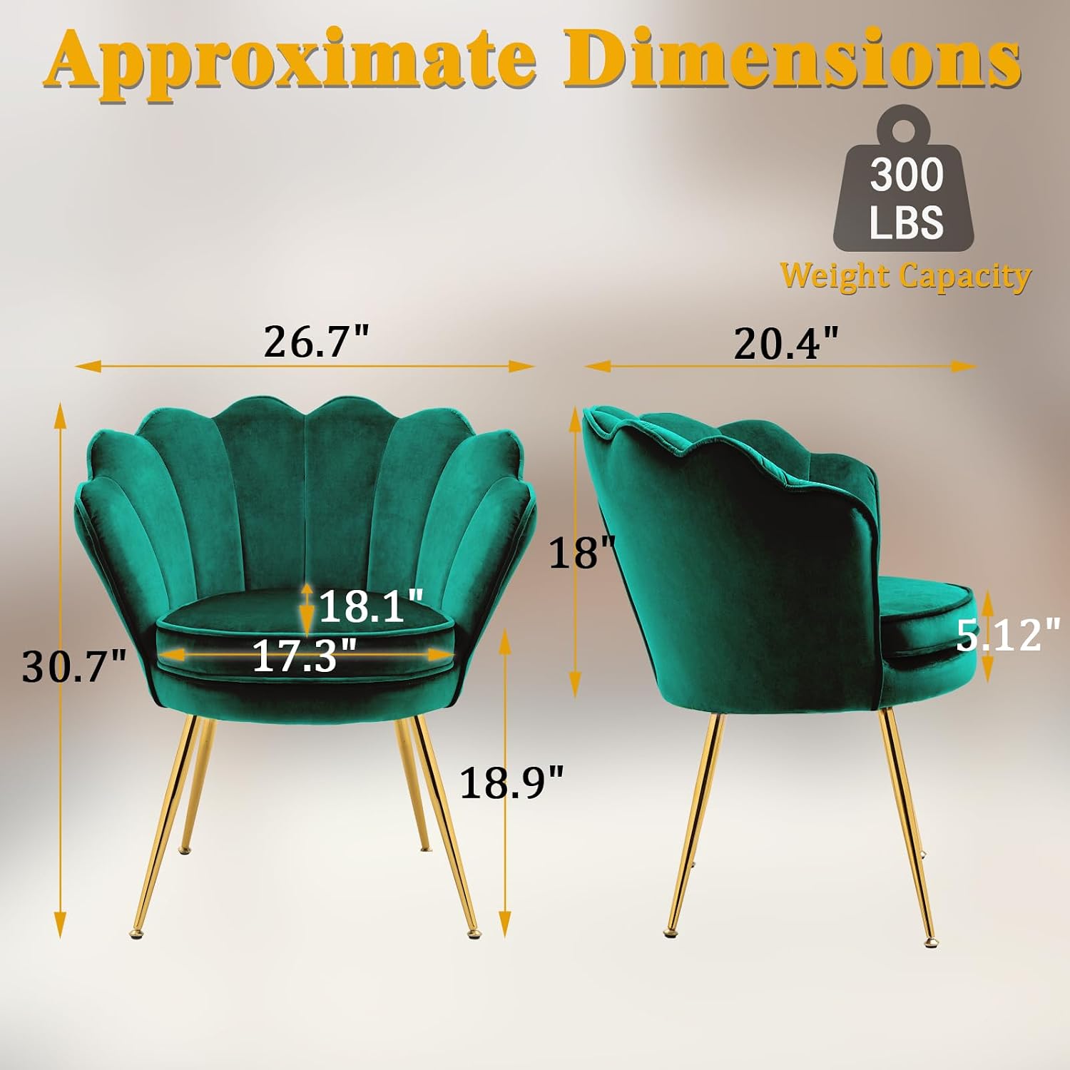 Czlolo Accent Chairs Set of 2 for Living Room, Velvet Upholstered Makeup Room Vanity Chair with Back, Golden Metal Legs Small Accent Side Chair for Bedroom, Cloud Chair Set, 2 Pcs Emerald Green