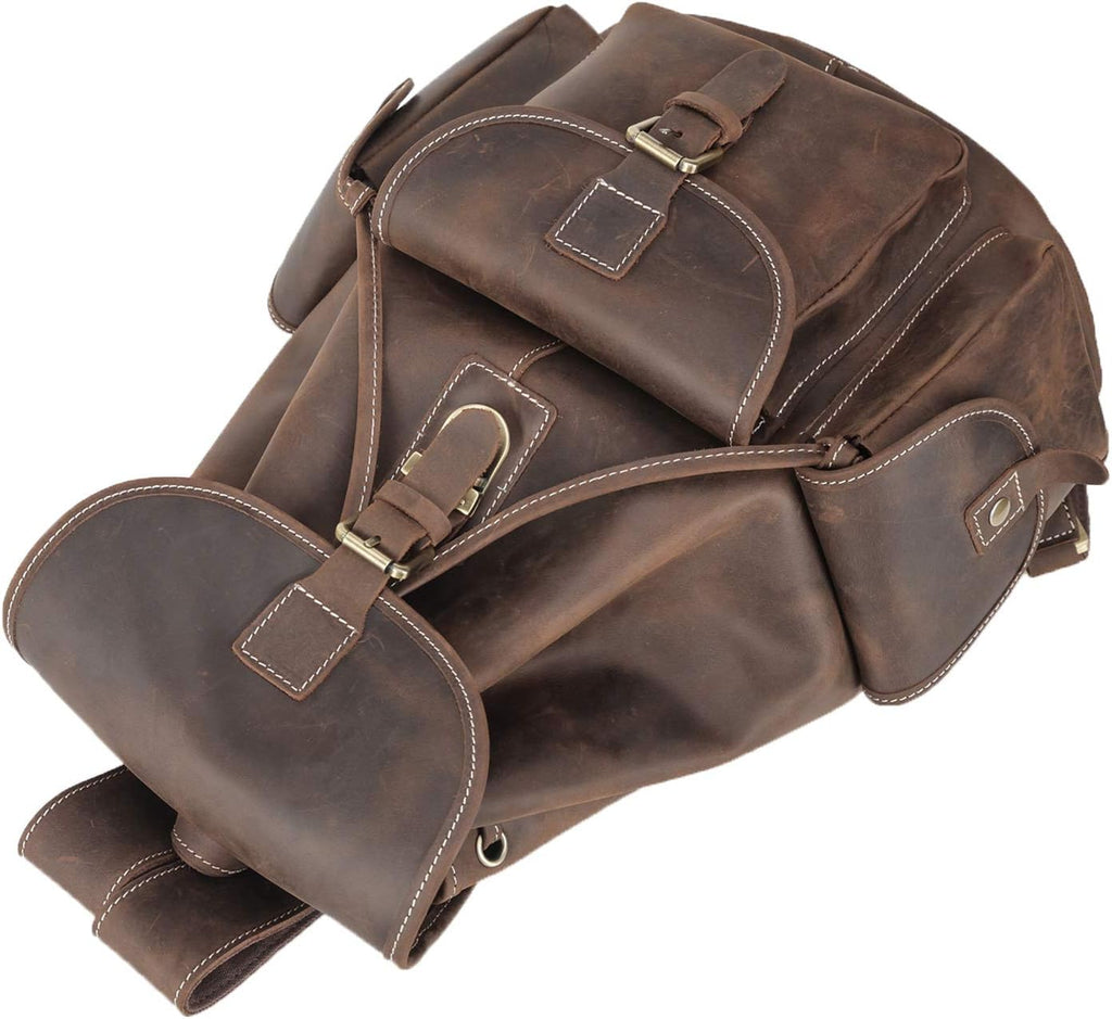 Polare Vintage Full Grain Leather Rucksack Backpack Casual Travel Satchel Bag Daypack For Men Women