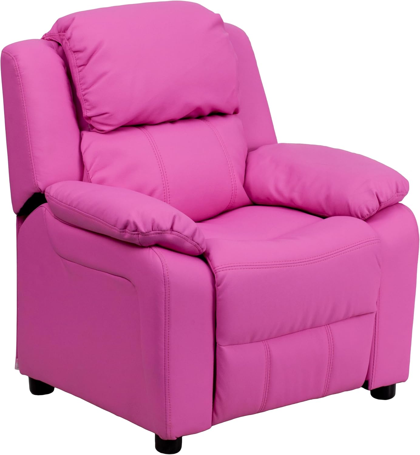 Flash Furniture Charlie Vinyl Kids Recliner with Flip-Up Storage Arms and Safety Recline, Contemporary Reclining Chair for Kids, Supports up to 90 lbs., Hot Pink