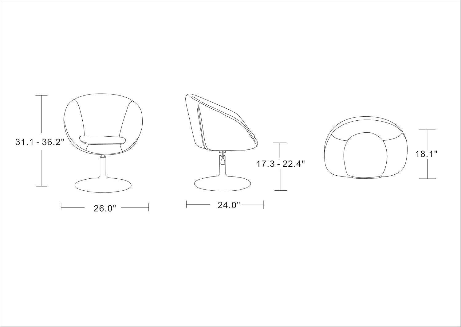 Manhattan Comfort Hopper Adjustable Swivel Accent Chair with 360° Turn, Upholstered Seat, Polished Chrome Base, Modern Bowl Design for Home Office and Living Room, Black