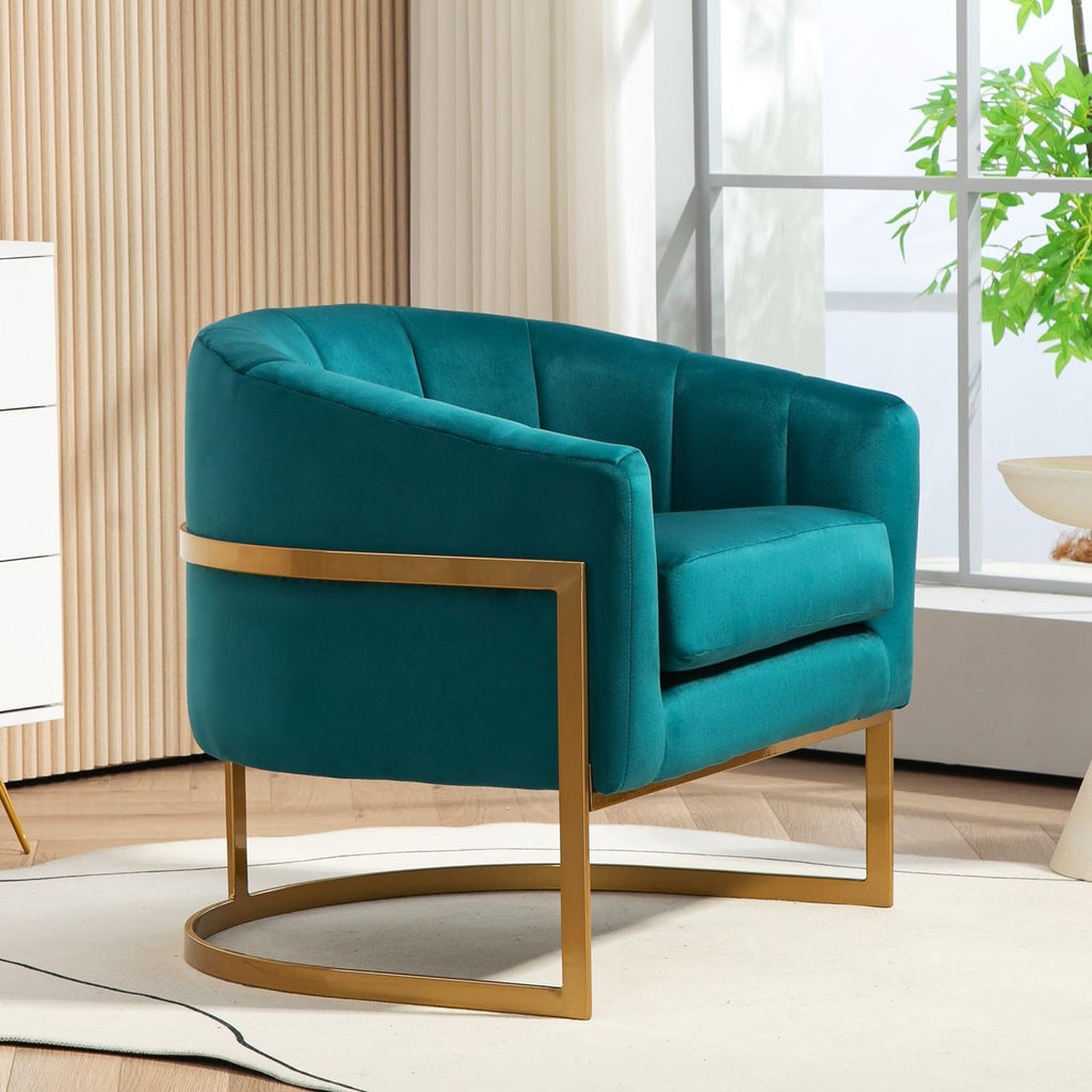 Container Furniture Direct Velvet Modern Accent Armchair - Luxury Gold Frame | Versatile Seating for Living Room, Bedroom, Office, Greenish Blue