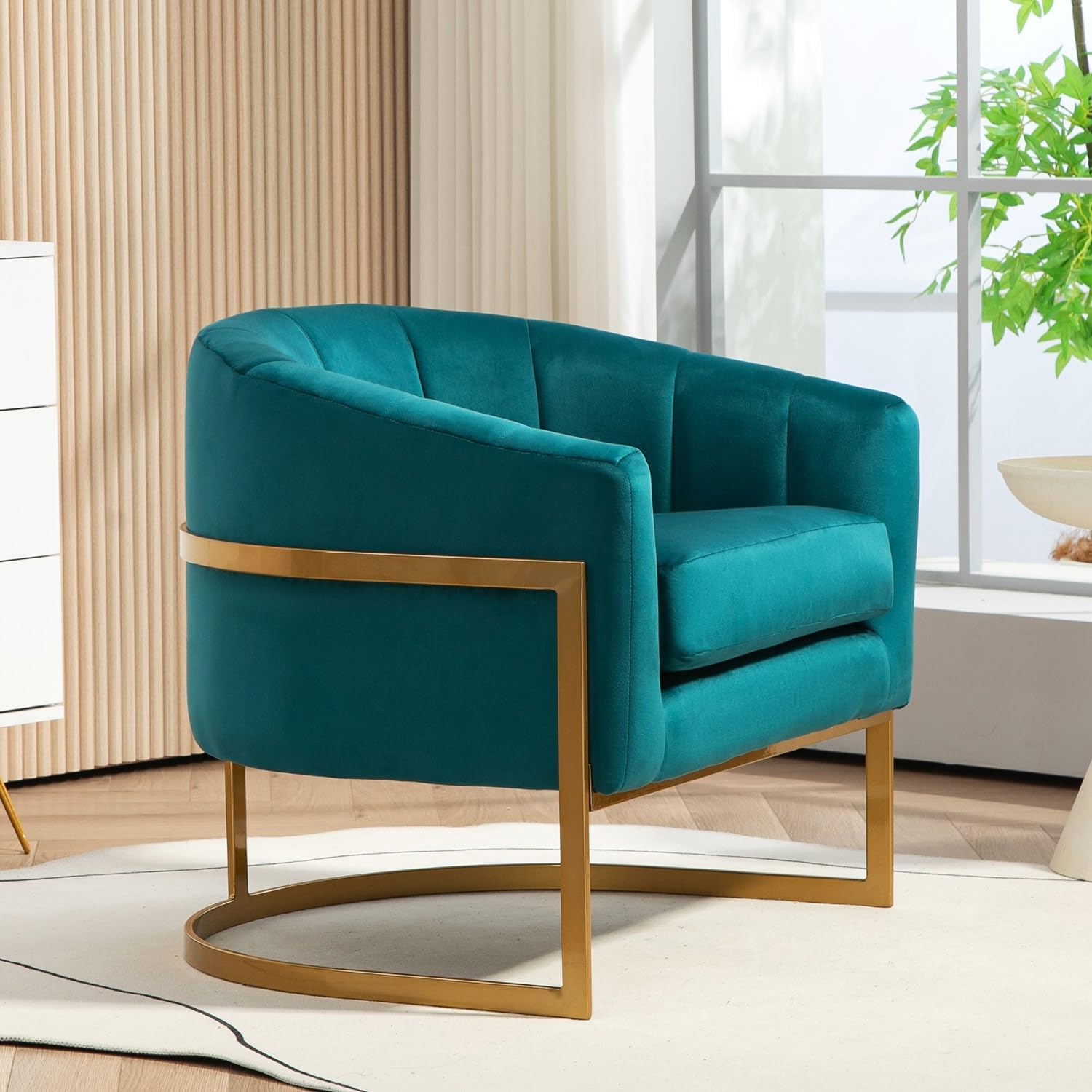 Container Furniture Direct Velvet Modern Accent Armchair - Luxury Gold Frame | Versatile Seating for Living Room, Bedroom, Office, Greenish Blue