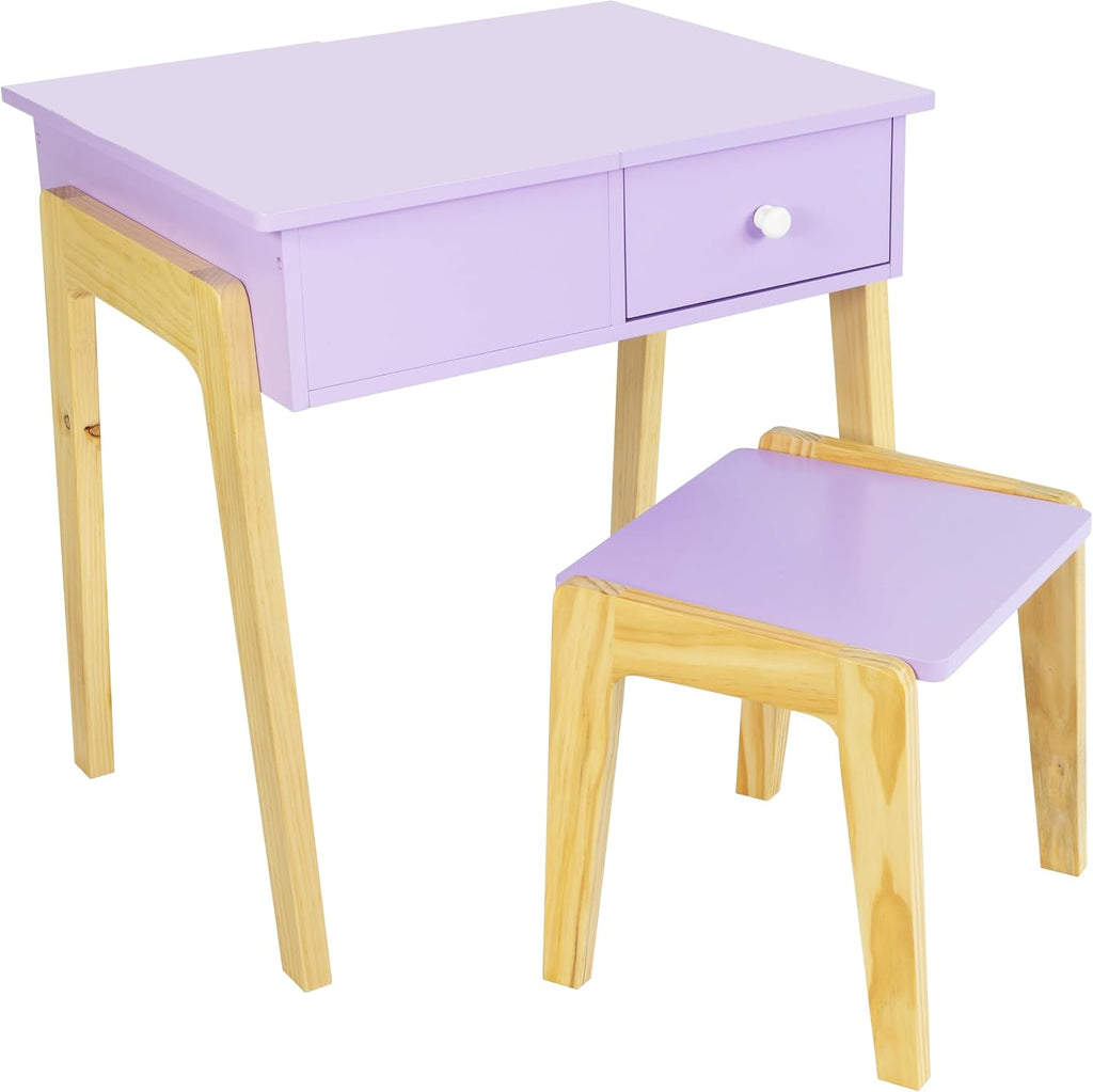 Humble Crew Kids Vanity Set with Mirror, Stool & Storage, Pretend Play Makeup Table with Accessories, Wooden Dress-Up Vanity Desk for Girls Playroom & Bedroom
