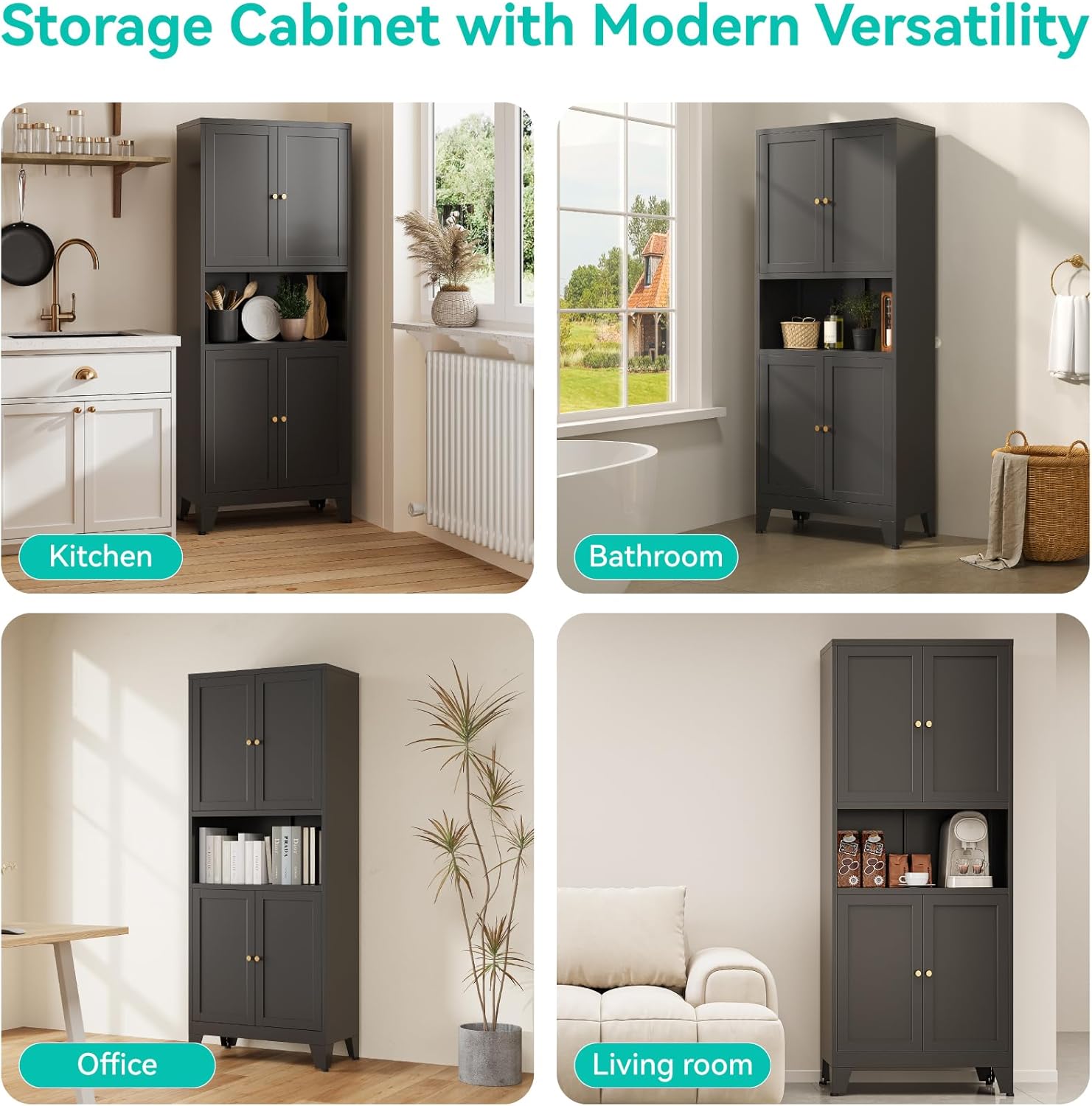 69' Tall Pantry Cabinet with Open Shelf,13.78'Deep By 28' Wide Storage Cabinet with Doors and Adjustable Shelves,Microwave Stand,for Kitchen Dining Room Bathroom,Black,1Pc