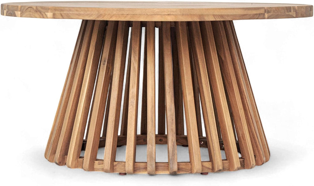 Christopher Knight Home Hakee Acacia Wood Patio Coffee Table, Round Coffee Table with Unique Wooden Base, Stylish Indoor/Outdoor Table, Easy Assembly, 31.5' x 31.5' x 16', Light Teak