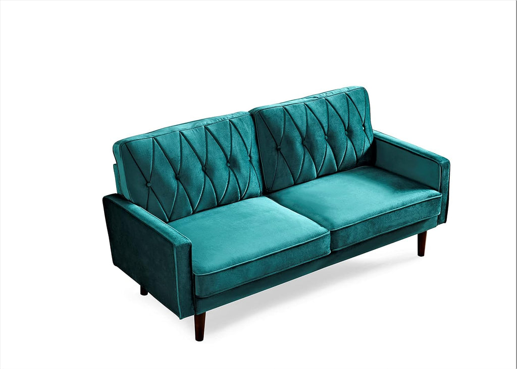 Container Furniture Modern Style Tufted Velvet Couches for Living Room with Soft Fabric Upholstery and Solid Wood Frame, 2 Piece Sofa and Loveseat Set, Green