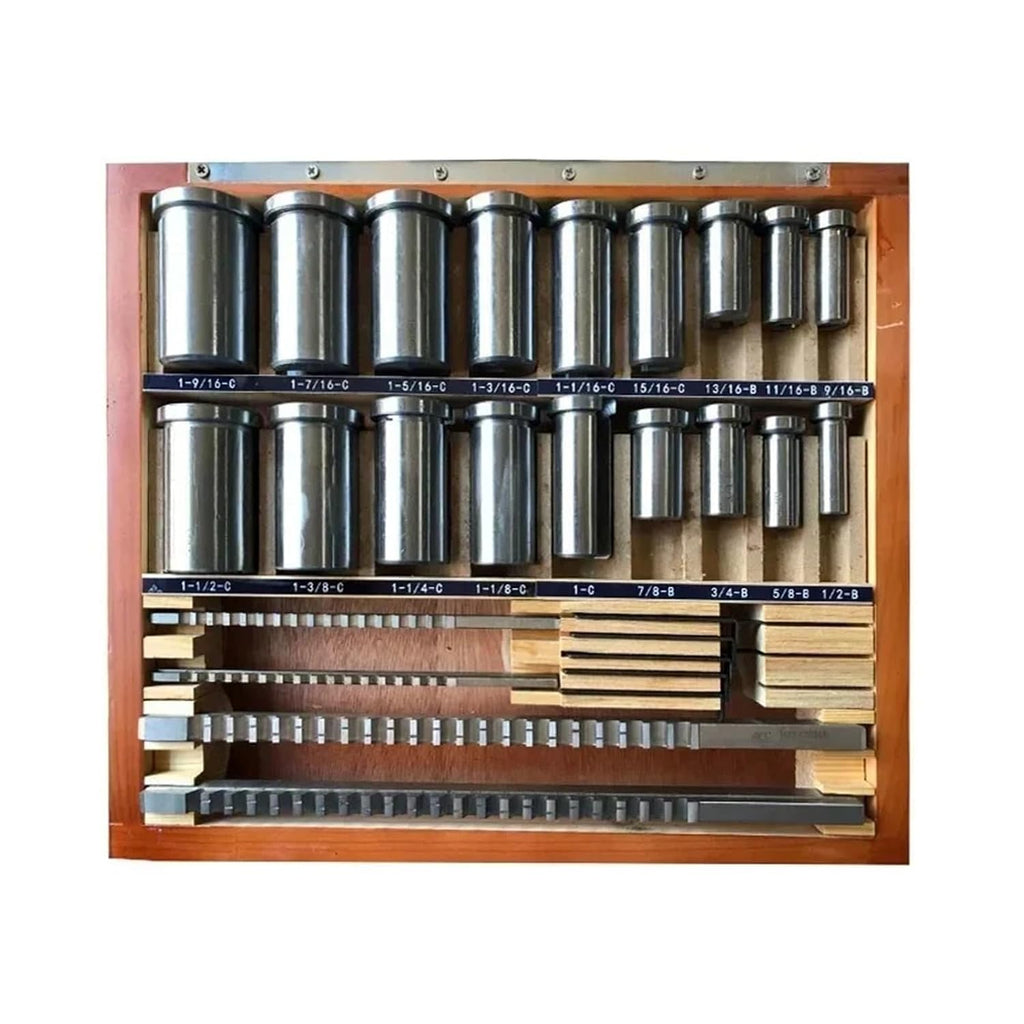 30pcs Inch Sized HSS Groove Keyway Broaches Set Key Broaching Tools Tool 5pcs 1/2''-1-1/2''18pcs Bushings 7pcs Shims for Metalworking, Lathe