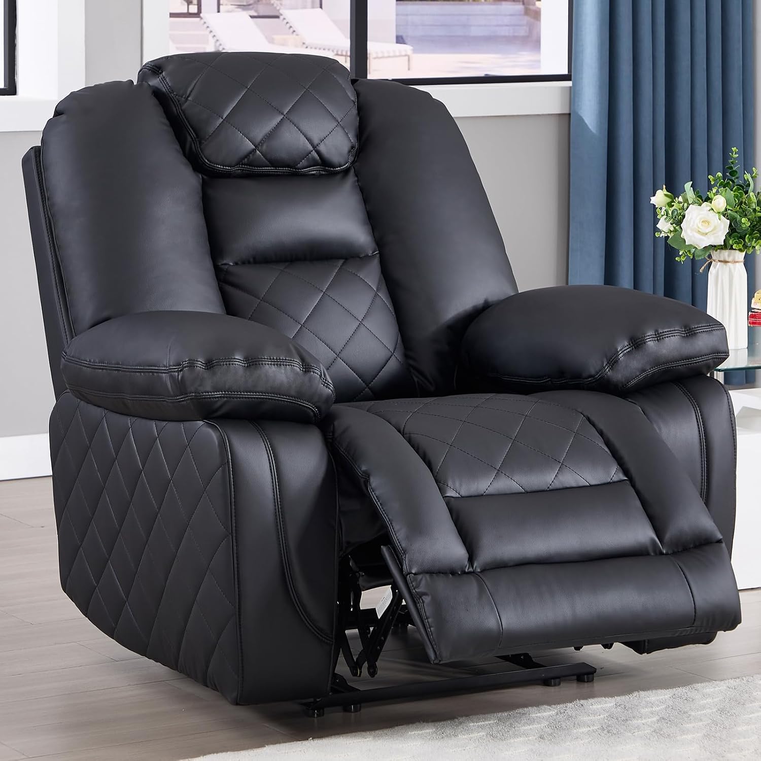 EBELLO Faux Leather Recliner Manual Chair, Single Reclining Sofa Chair with Comfortable Armrest and Backrest, Home Theater Seating for Living Room, Bedroom, Black