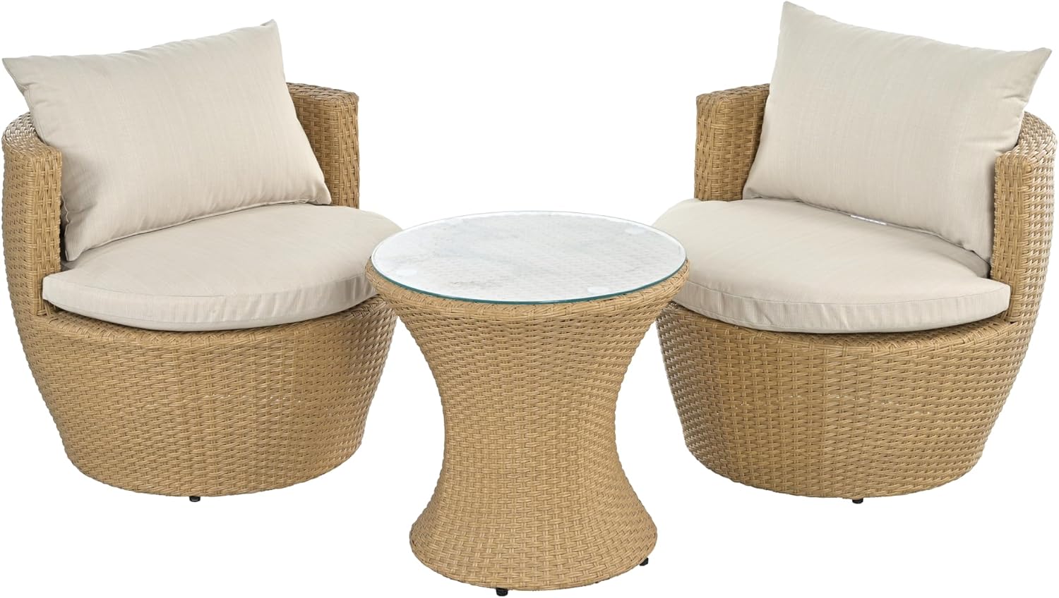 Christopher Knight Home Dessa Patio Conversation Set, Wicker Rattan Club Chairs, Wicker End Table, Accent Chair with Cushions, Mirror Table Top, Conversation Set for Backyard Poolside, Light Brown