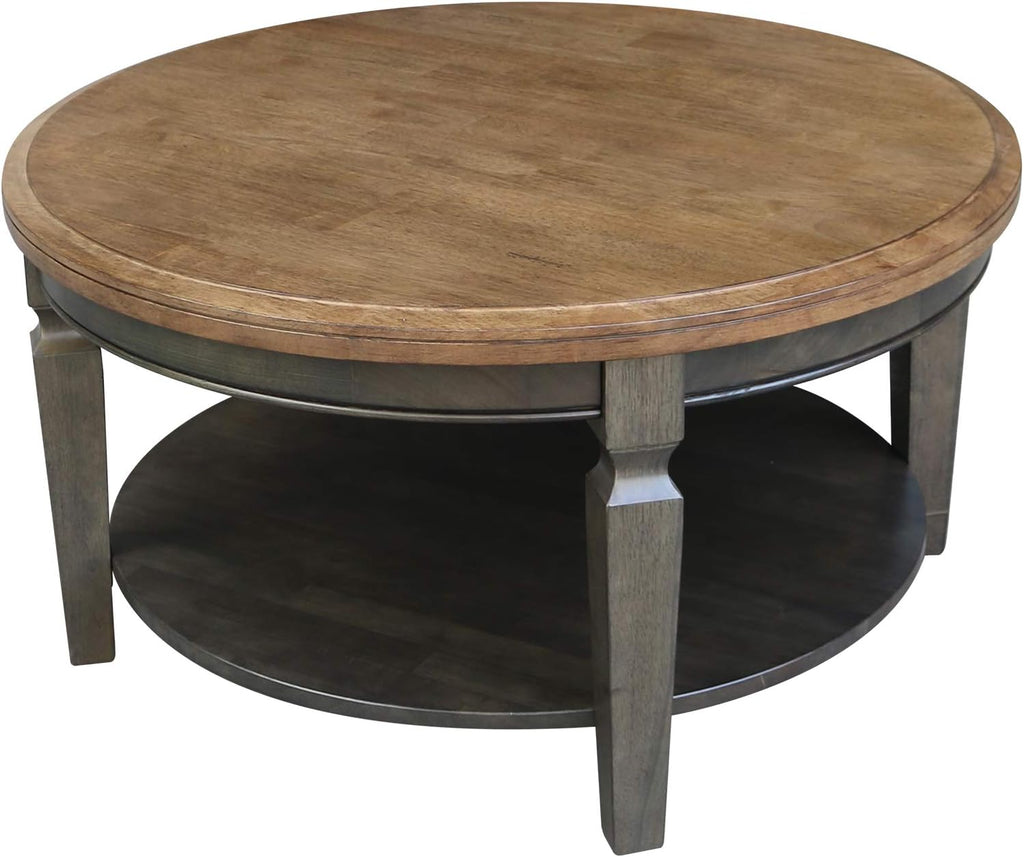 IC INTERNATIONAL CONCEPTS Vista Solid Wood Round Coffee Table in Hickory/Washed Coal