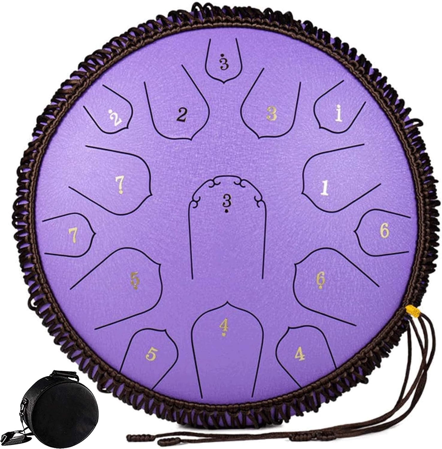 Steel Tongue Drum Lotus Handpan Drum 14-inch 15 Notes, Percussion Steel Drum Instrument with Travel Bag, Mallets, Note Sticker, for Meditation, Yoga
