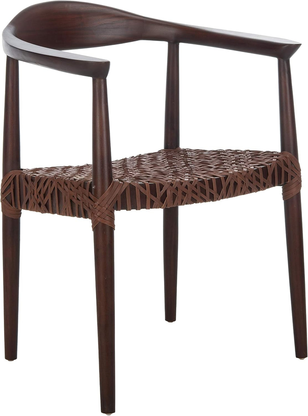Safavieh Home Juneau Walnut and Brown Leather Woven Accent Chair
