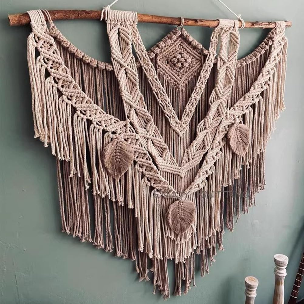 Wall Hanging Tapestries Hangings Chic Geometric Art Decor Handmade Woven Tapestry Cotton Rope - For Home, Living Room Or Wedding,Gift For Girls Adults Birthday ( Color : Brown , Size : 60x90x70cm )