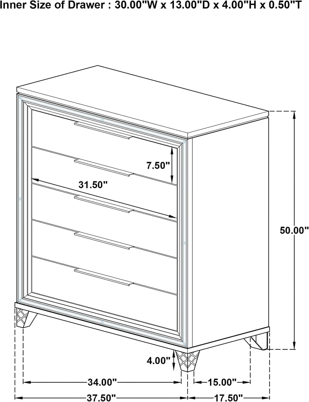 Coaster Home Furnishings Marmore Contemporary Wood 5-Drawer Bedroom Chest of Drawers Chiffonier Clothing Storage Cabinet Bedroom Armoire Tall Dresser Organizer Unit White 224965
