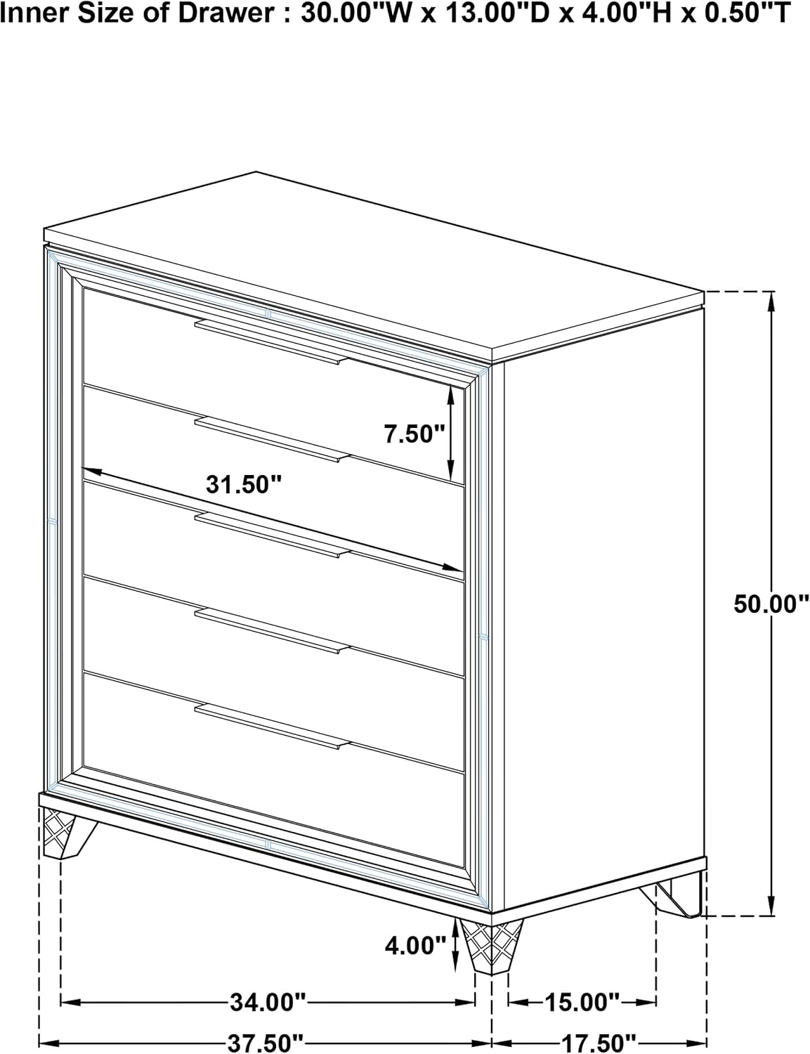 Coaster Home Furnishings Marmore Contemporary Wood 5-Drawer Bedroom Chest of Drawers Chiffonier Clothing Storage Cabinet Bedroom Armoire Tall Dresser Organizer Unit White 224965