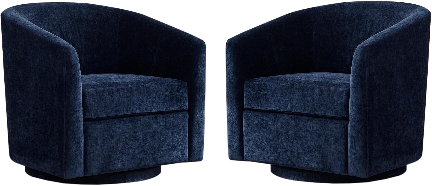 Zihanhome Chenille Swivel Accent Chairs Set of 2, No Assembly Upholstered Armchair, 360°Rotating Barrel Chairs for Living Room, Bedroom, Apartment & Reading Nook (2, Dark Blue)