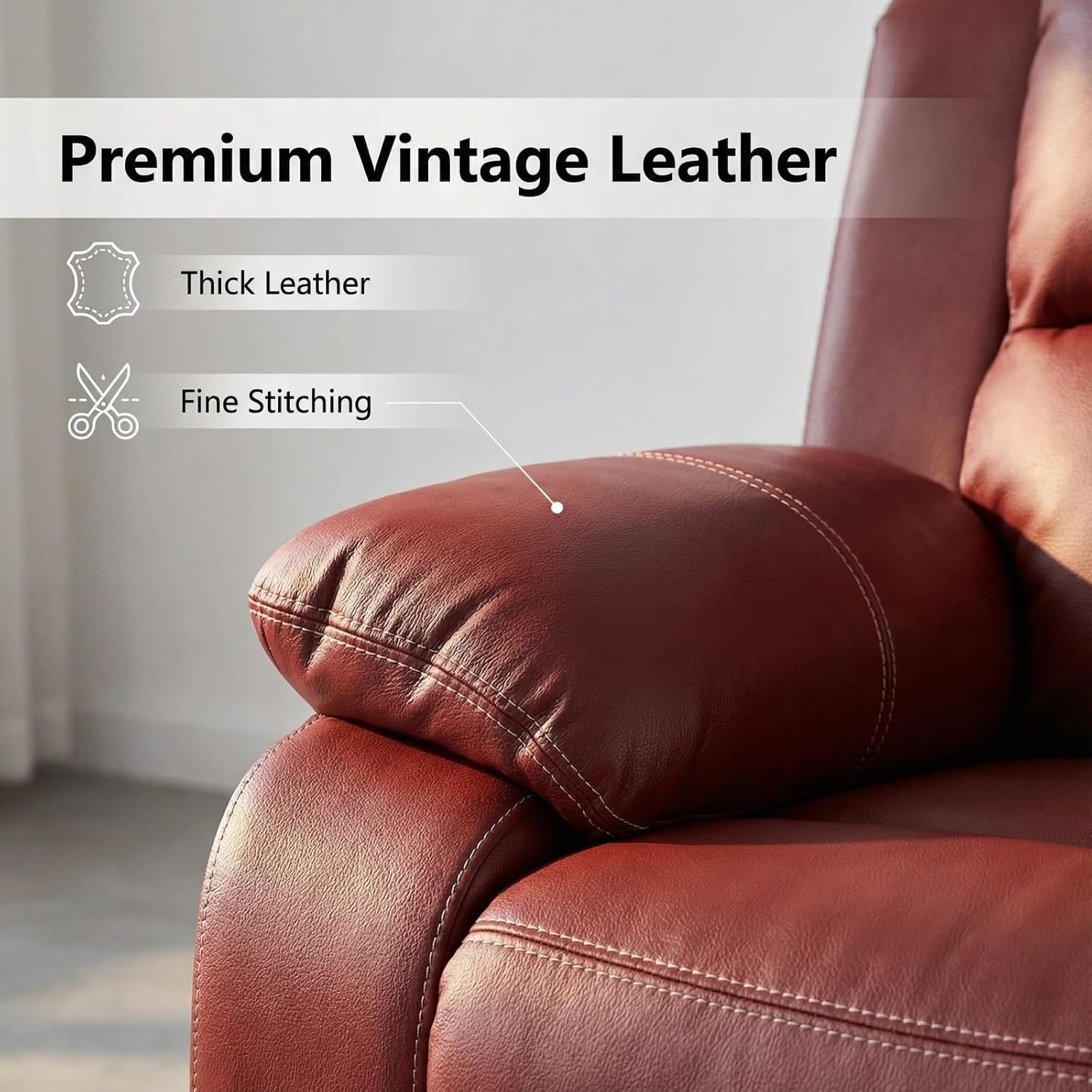 2-Piece Leather Manual Recliner Sofa Set, Adjustable Backrest Reclining Loveseat Sofa & Recliner Chair with Storage Console & Cup Holders for House, Home Theater, Red