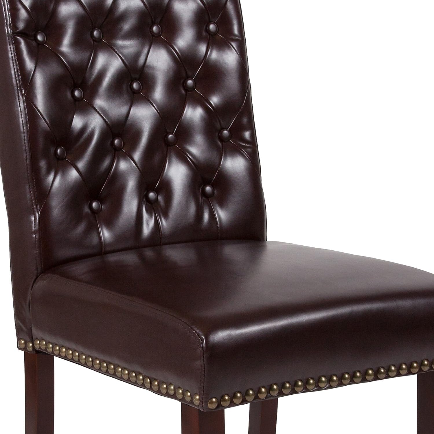 Flash Furniture Set of 2 HERCULES Series Brown LeatherSoft Parsons Chair with Rolled Back, Accent Nail Trim and Walnut Finish
