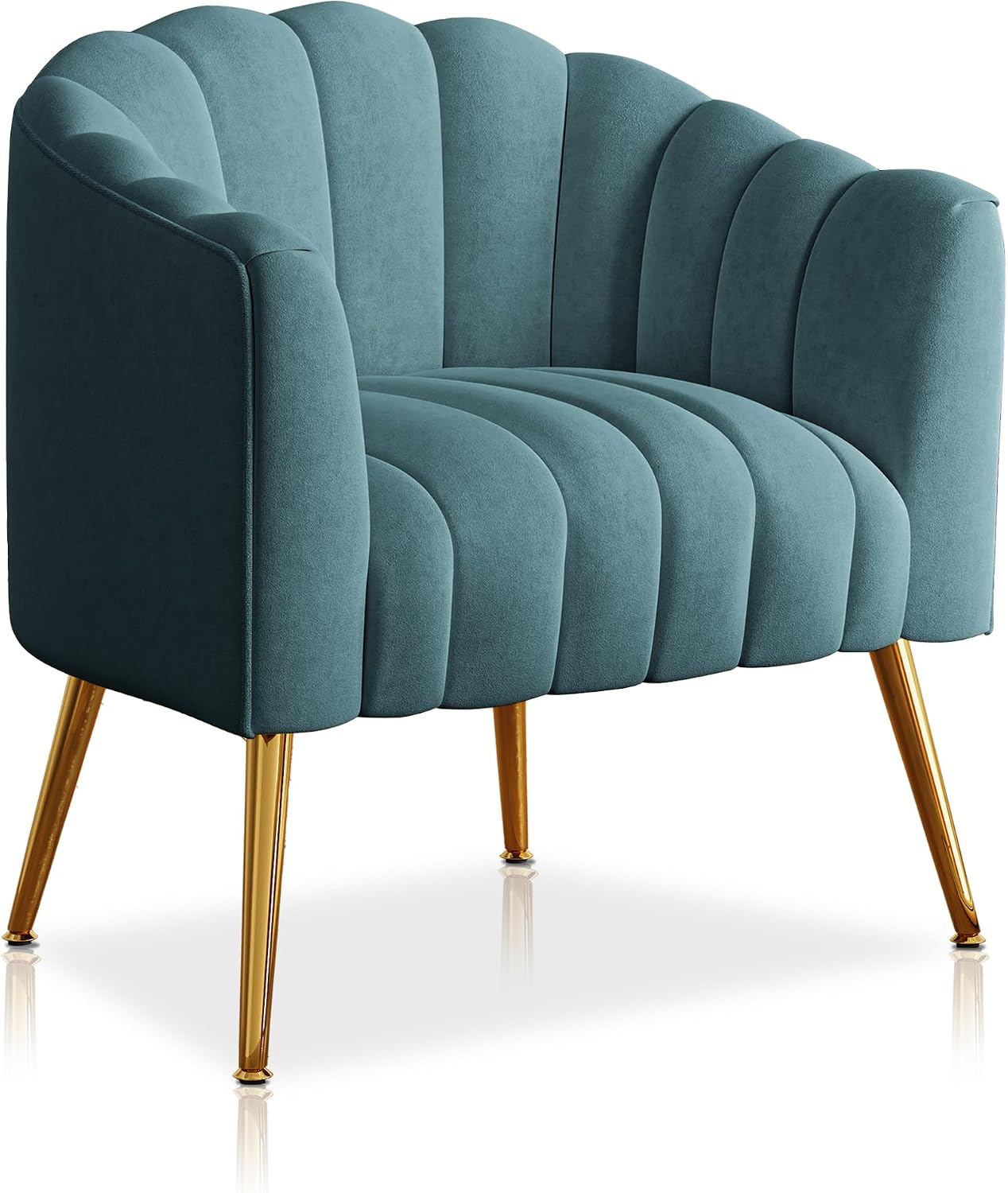 Dewhut Oversized Pumpkin Couch Accent Chair, Modern Comfy Velvet Upholstered Barrel Chairs, Luxury Single Sofa Armchair for Living Room, Waiting Room, Office and Vanity, (Blue)