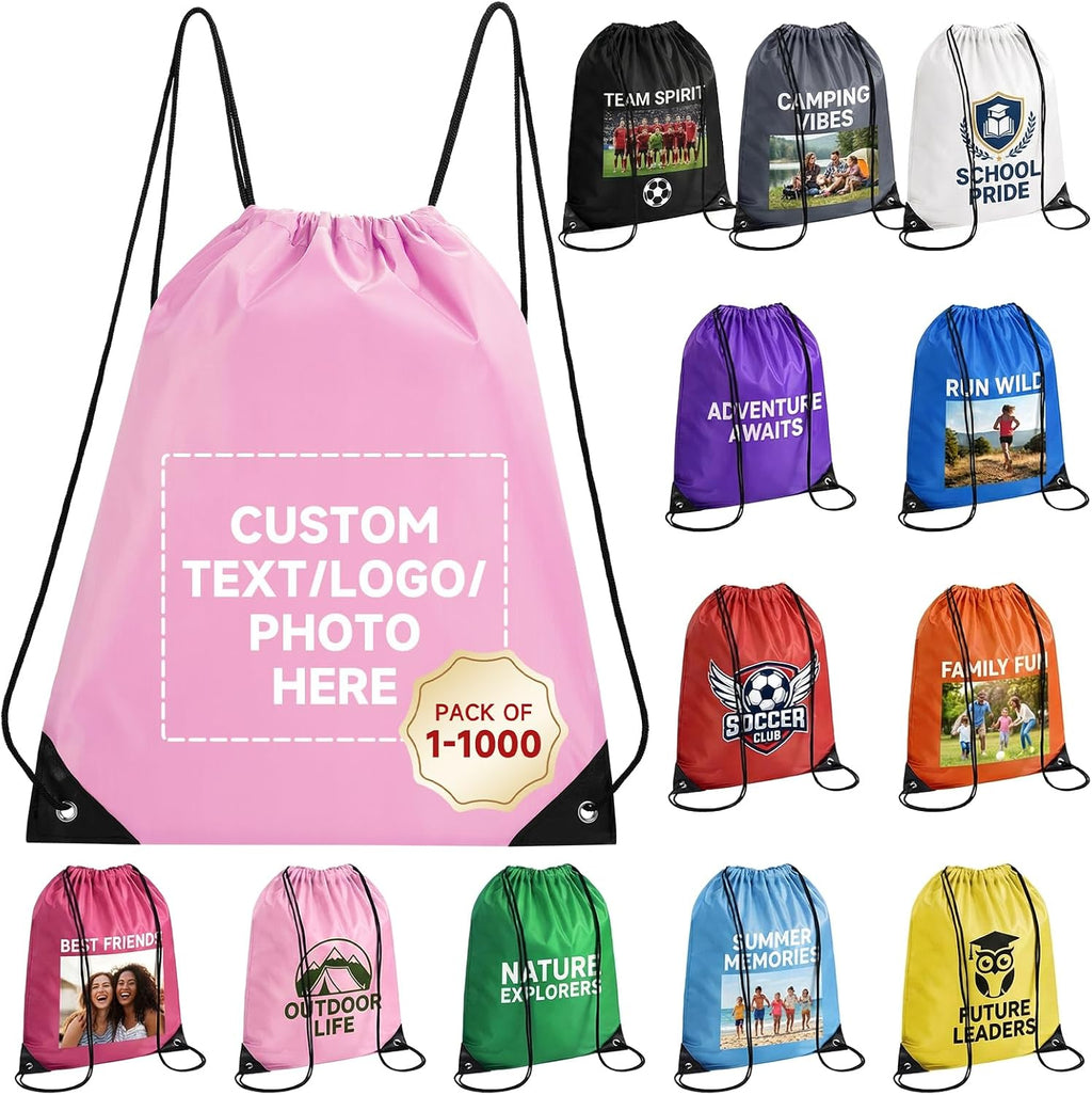 Custom Drawstring Backpack with Logo, 100 Pack Personalized Draw String Back Bag Drawstring Bags Bulk for Sports, Gym, Travel, Swimming, Beach