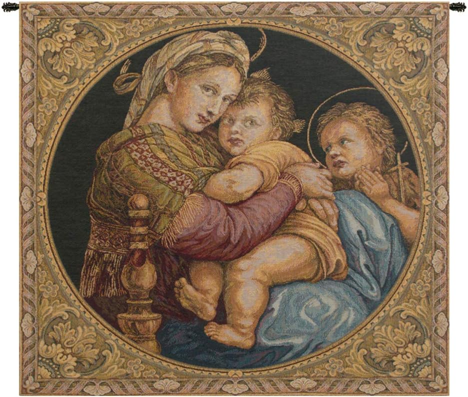 Charlotte Home Furnishings Inc. Madonna Della Seggiola Italian Tapestry Wall Hanging 24 X 26 Inch Viscose Cotton And Polyester Blend Wall Art Perfect For Home Decor And Wall Decor By Raphael