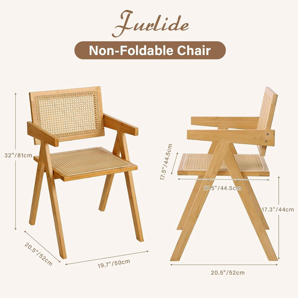 Furlide Rattan Dining Chairs Set of 2, Modern Mid Century Accent Chairs, Comfy Armchairs, Outdoor Rattan Chairs with Armrest for Bedroom Living Room Reading Room Dining Kitchen