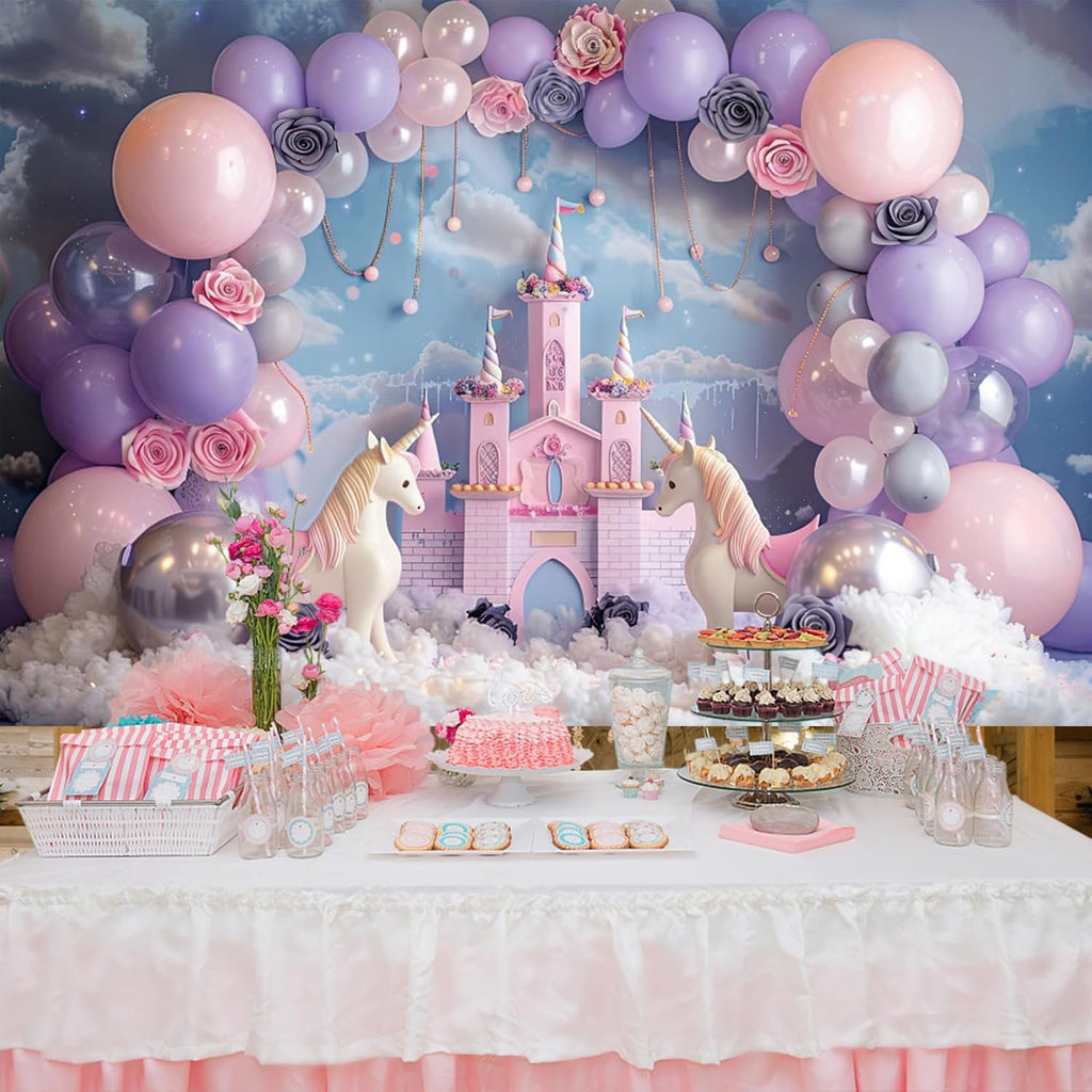 20x10ft Purple Castle Backdrop for Photography Pink Arch Balloon Flower Royal Place Lovely Unicorn Photography Background Baby Shower Birthday Party Wedding for Princess Girl Props Video