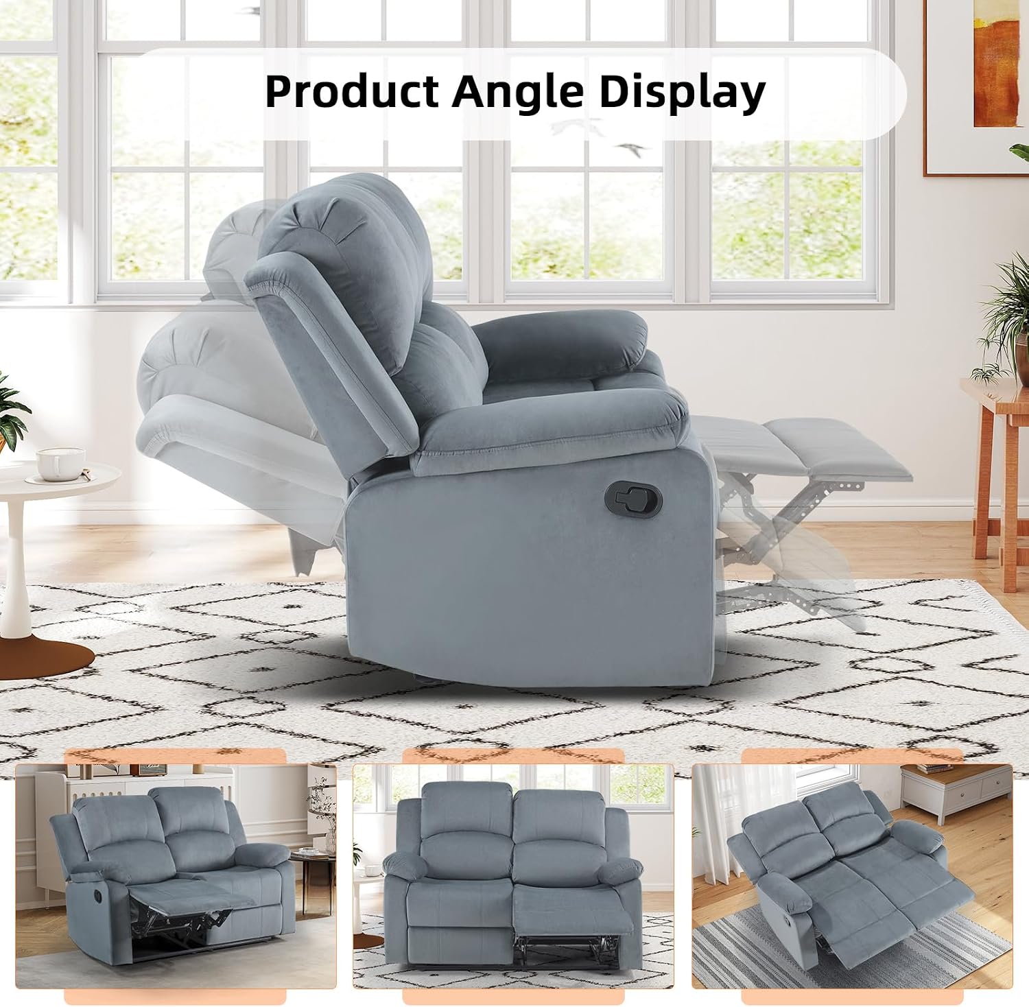 CANMOV Manual Recliner Sofa Set,Reclining Couch Furniture Set for Living Room, Includes 2 Recliner Chair and 1 Loveseat for Home Theater and Office, Grey