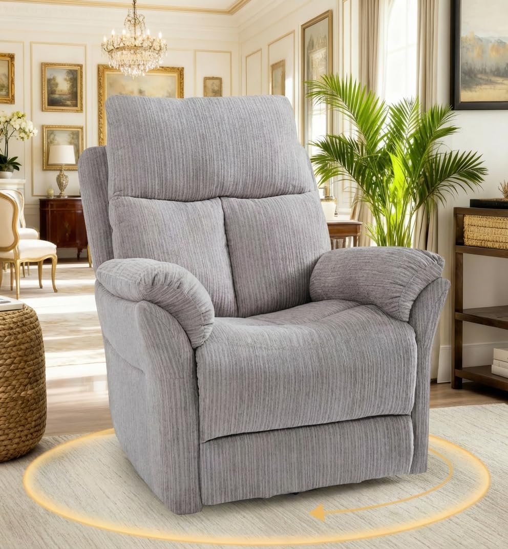 Oversized Rocker Recliner Chair, Manual Swivel Rocking Recliners with Adjustable Backrest Footrest for Adults, 360° Swivel Lazy Boy Recliner Chairs for Living Room, Reading, Bedroom, Beige